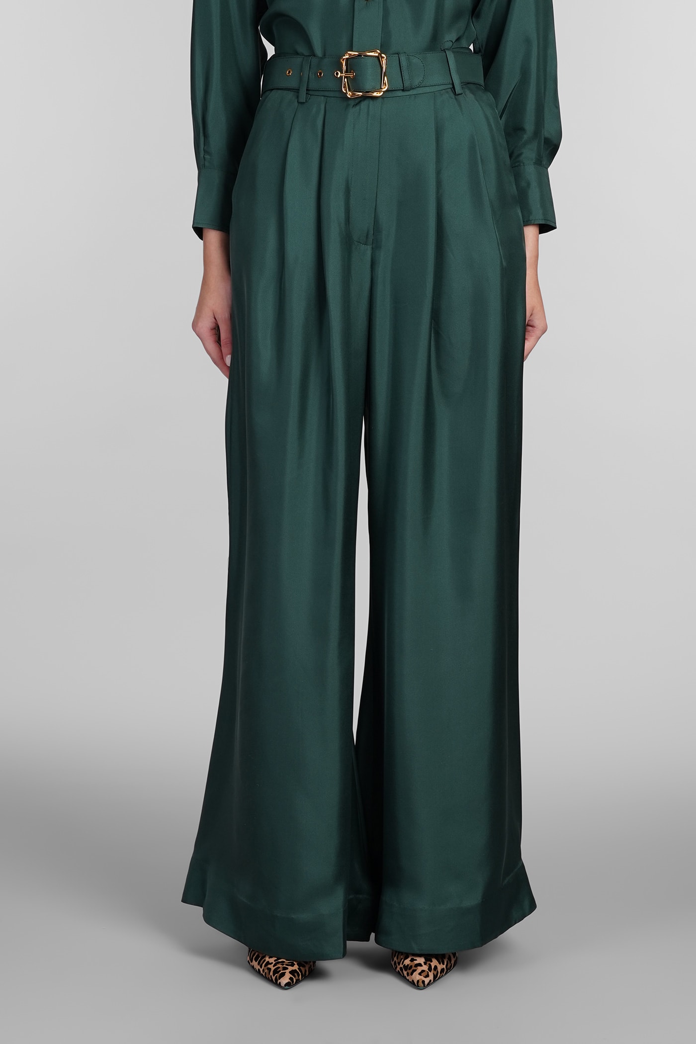 Shop Zimmermann Pants In Green Silk