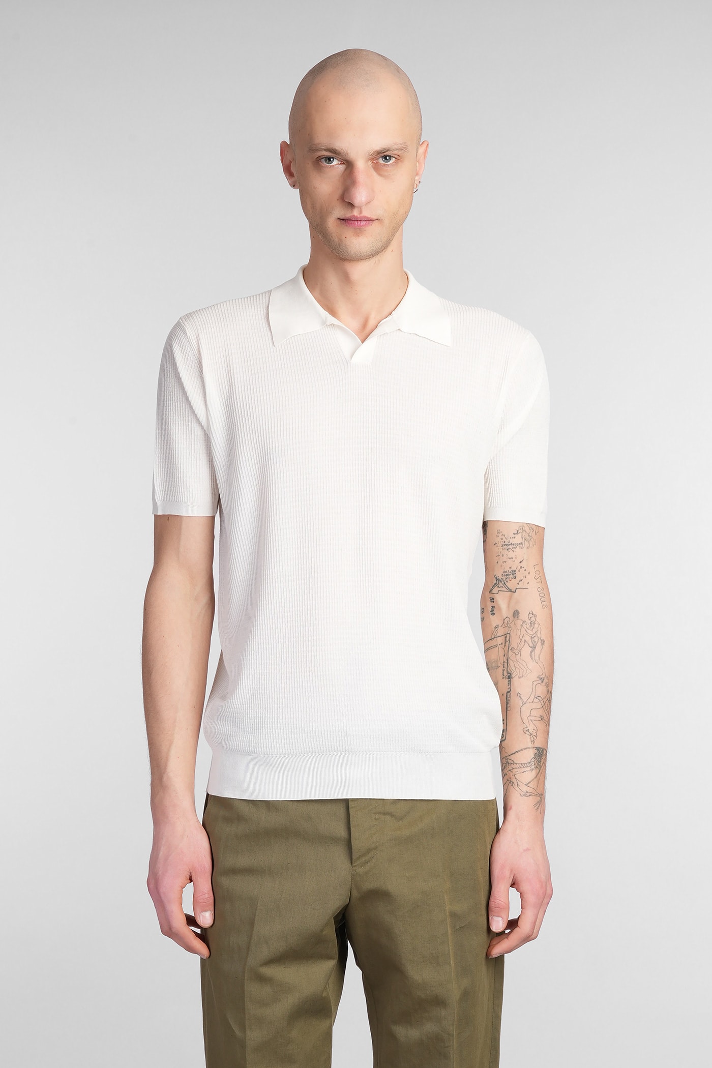 Roberto Collina Short Sleeve Polo Sweater In Beige