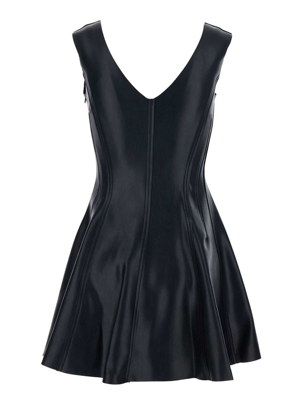 Norma Kamali Grace Black Short Dress With V-neck In Faux Leather Woman In Black