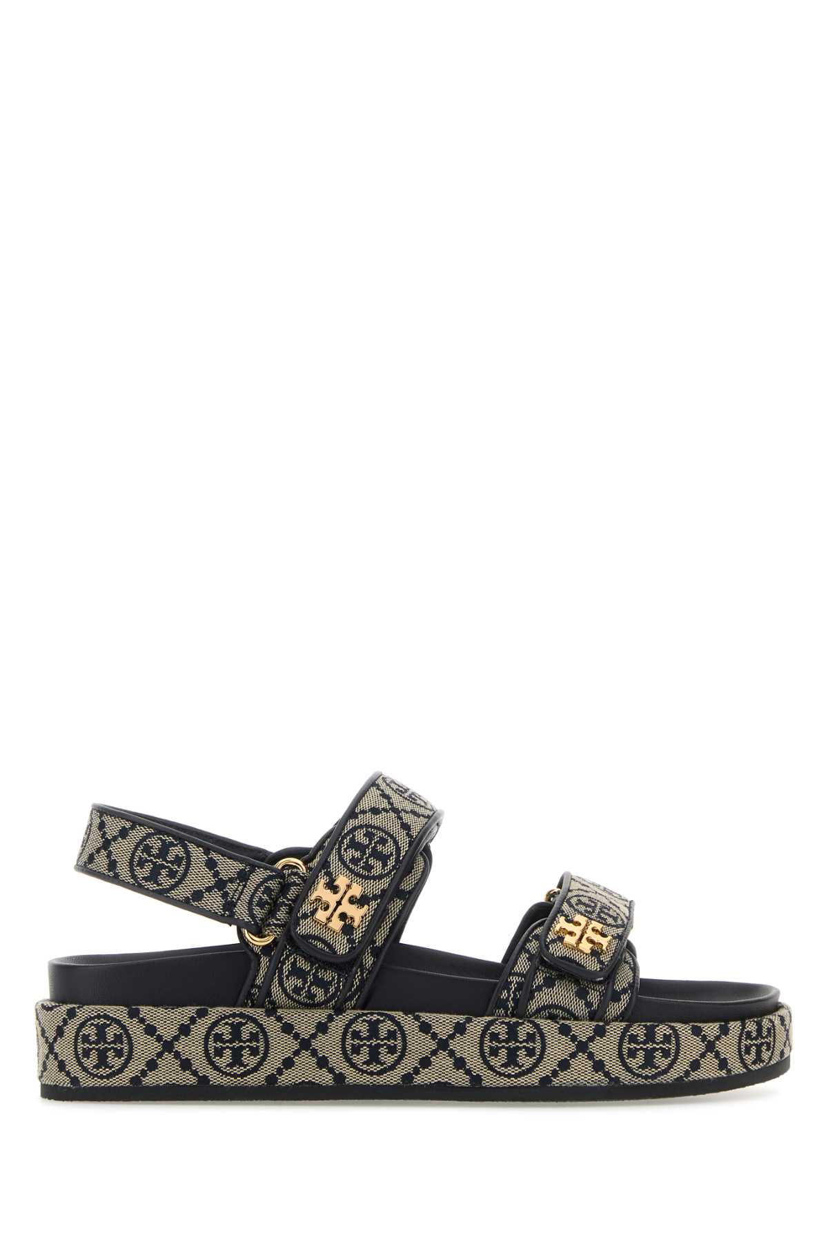 Tory Burch Embroidered Fabric Kira Sandals In Navy
