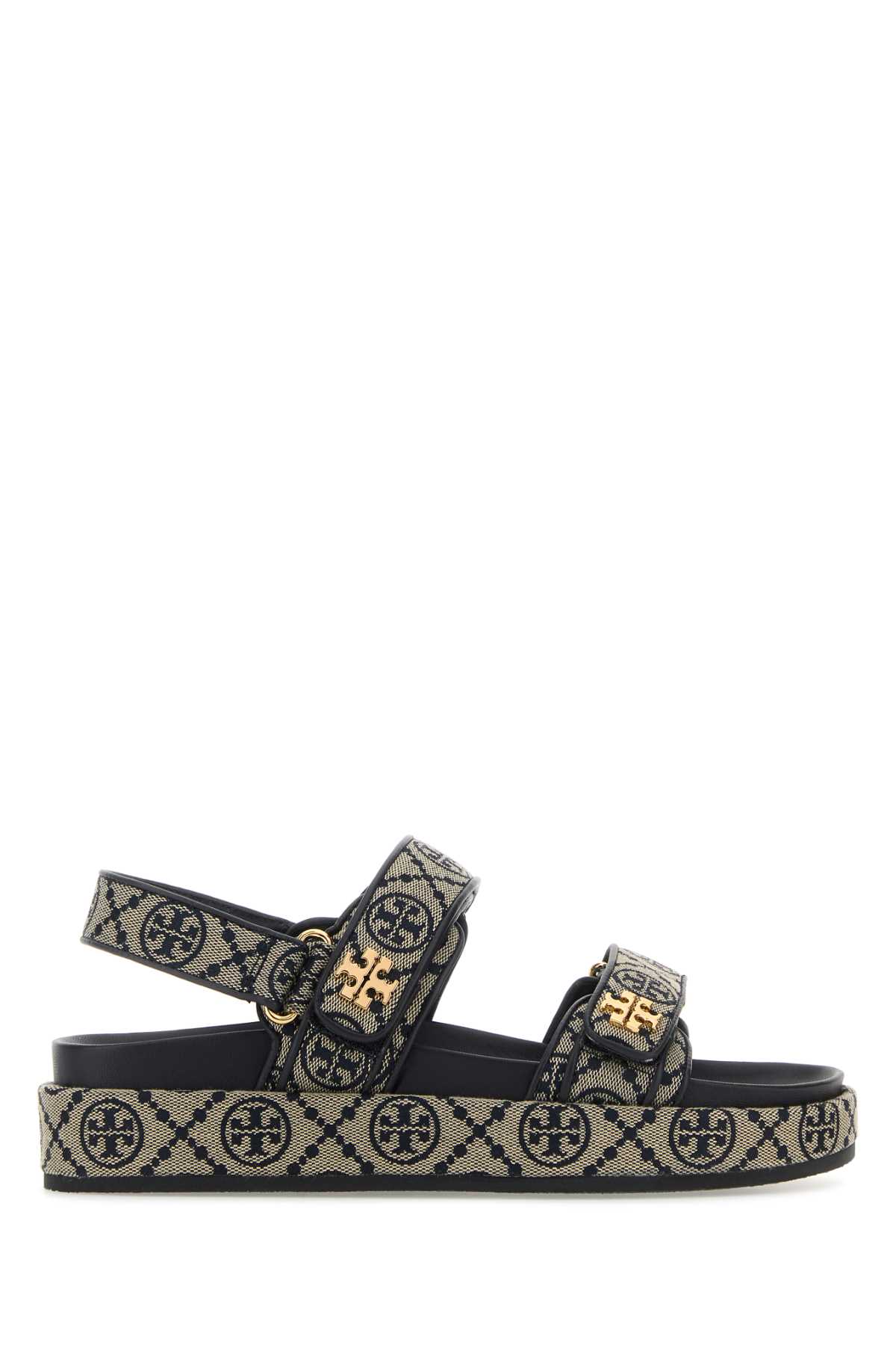 Tory Burch T Monogram Kira Jacquard Fabric Sandals In Black