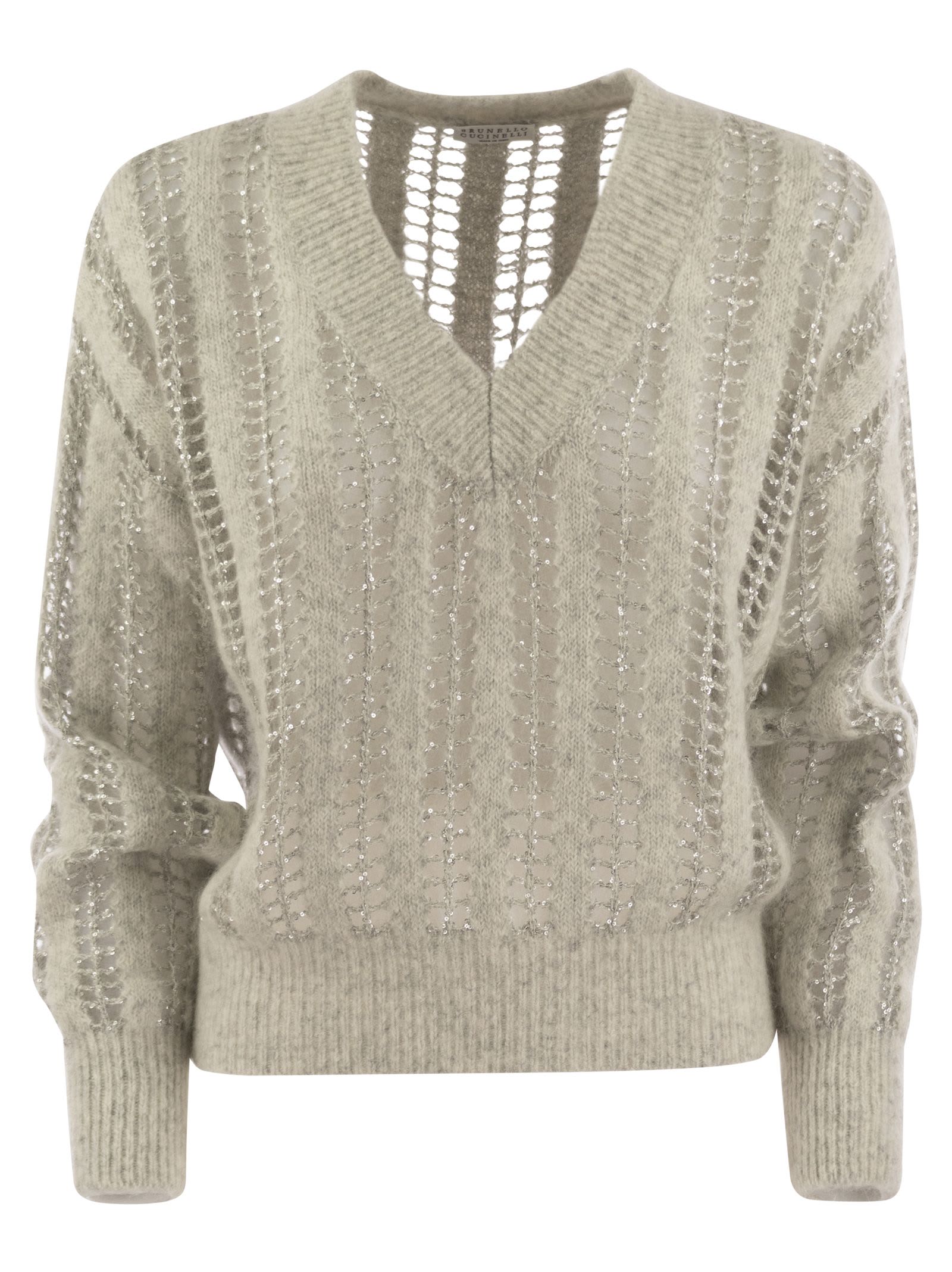 Shop Brunello Cucinelli Wool And Mohair V-neck Sweater In Pearl