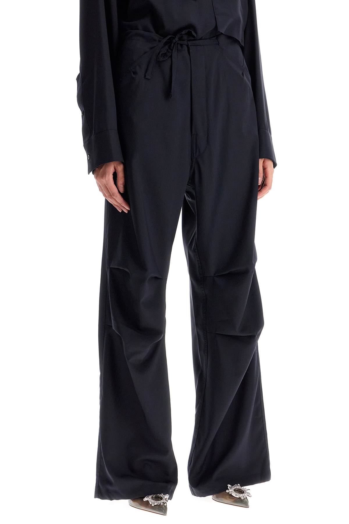 Shop Darkpark Daisy Wool Trousers In Cool Fabric In Blue Navy