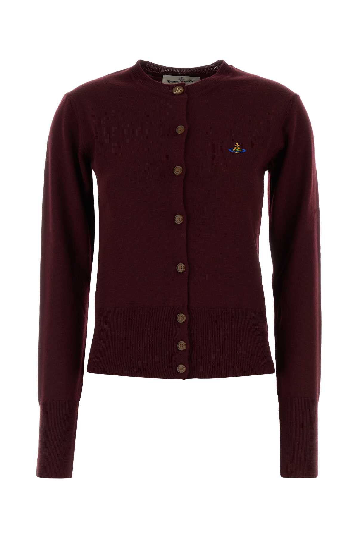 Vivienne Westwood Wool Cardigan With Long Sleeves And Crew Neck In Burgundy