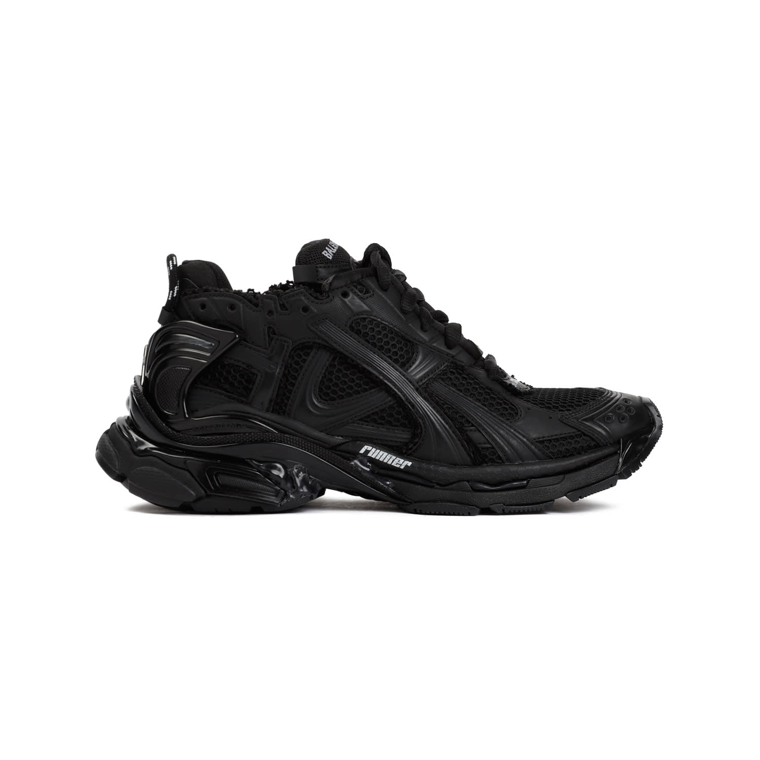 Balenciaga Men Runner Mesh And Leather Sneakers In Black