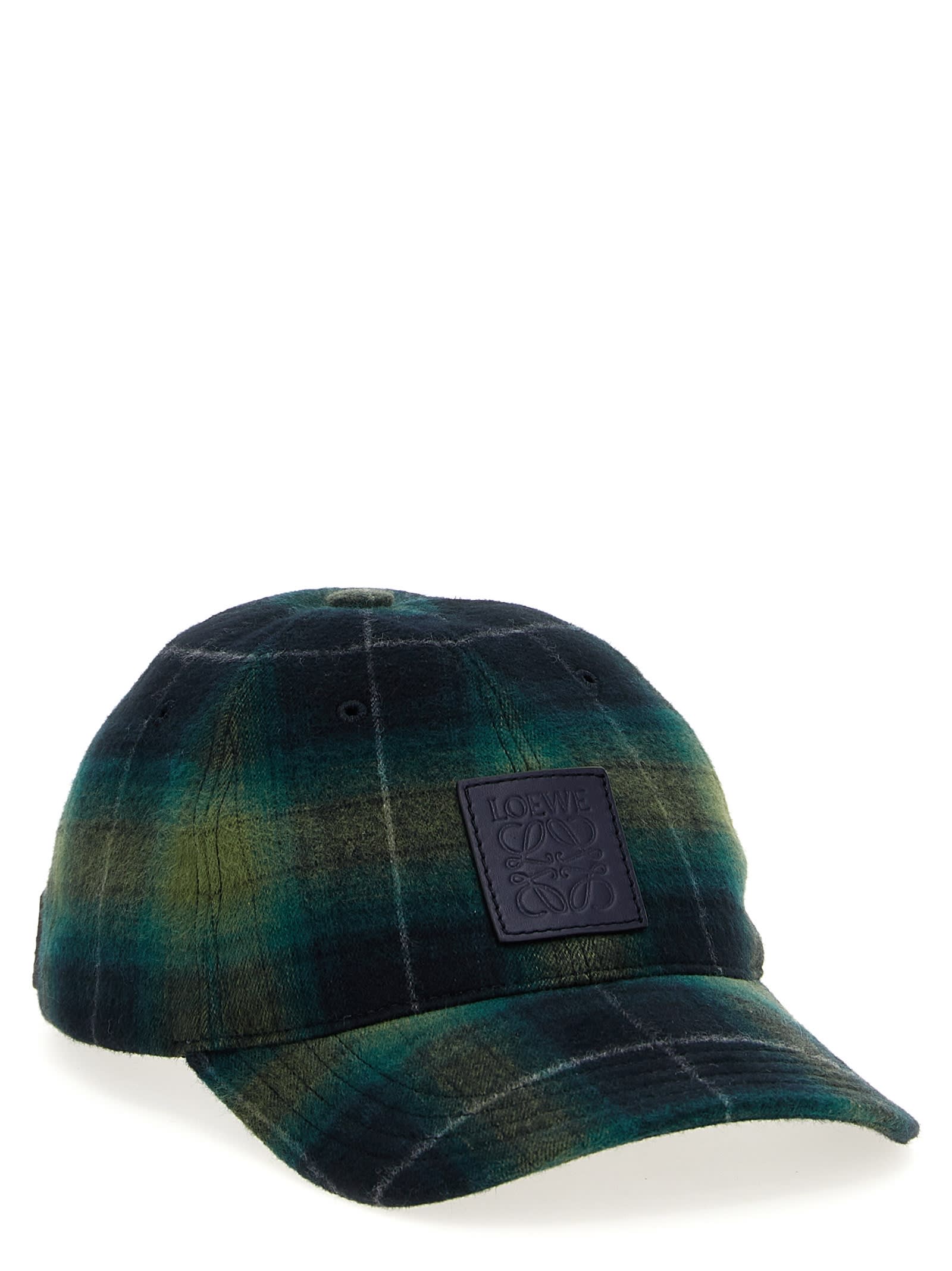 Shop Loewe Tartan Wool Cap In Multicolor