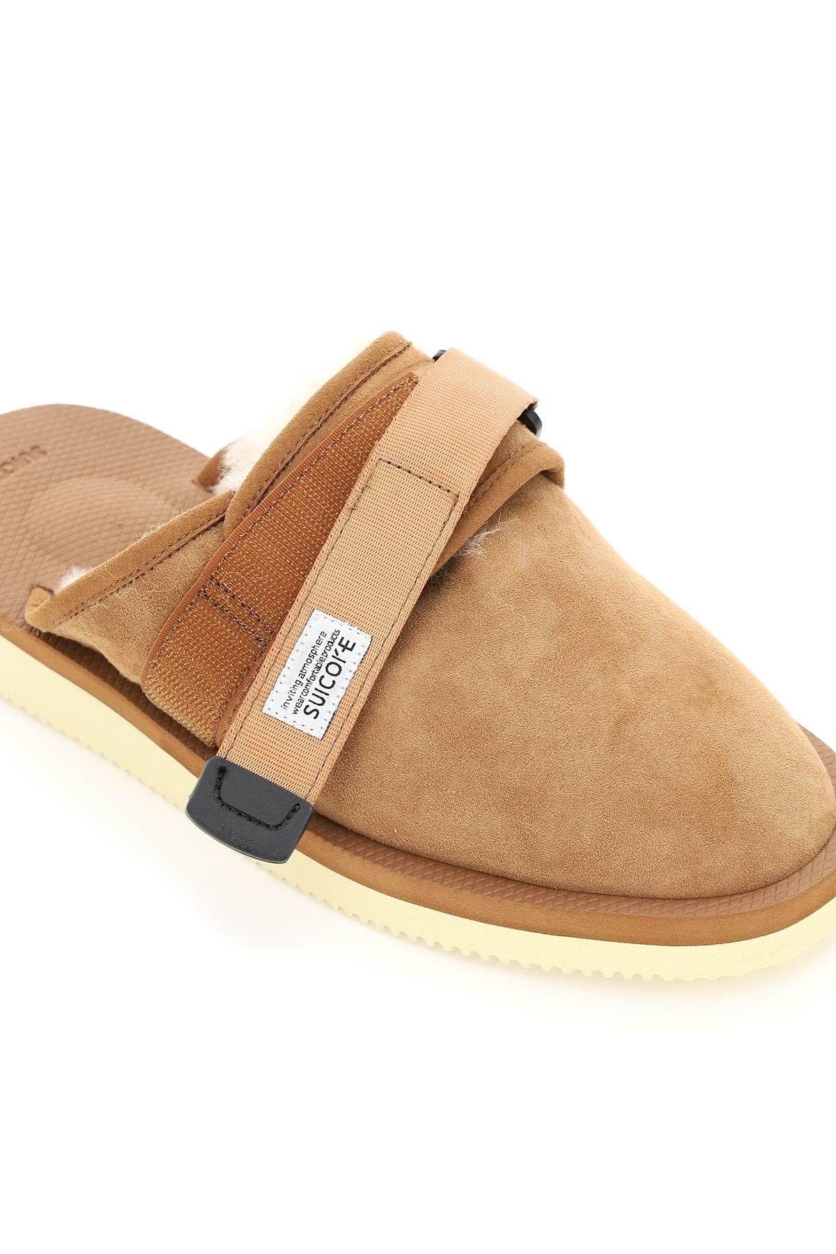 Shop Suicoke Zavo Suede Sabot With Shearling In Brown
