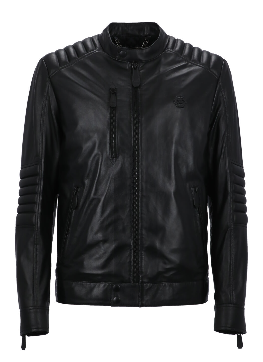 Philipp Plein Smooth Leather Jacket In Black