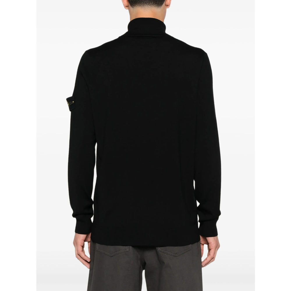Stone Island Ribbed Wool Turtleneck Sweater Clothing In Black