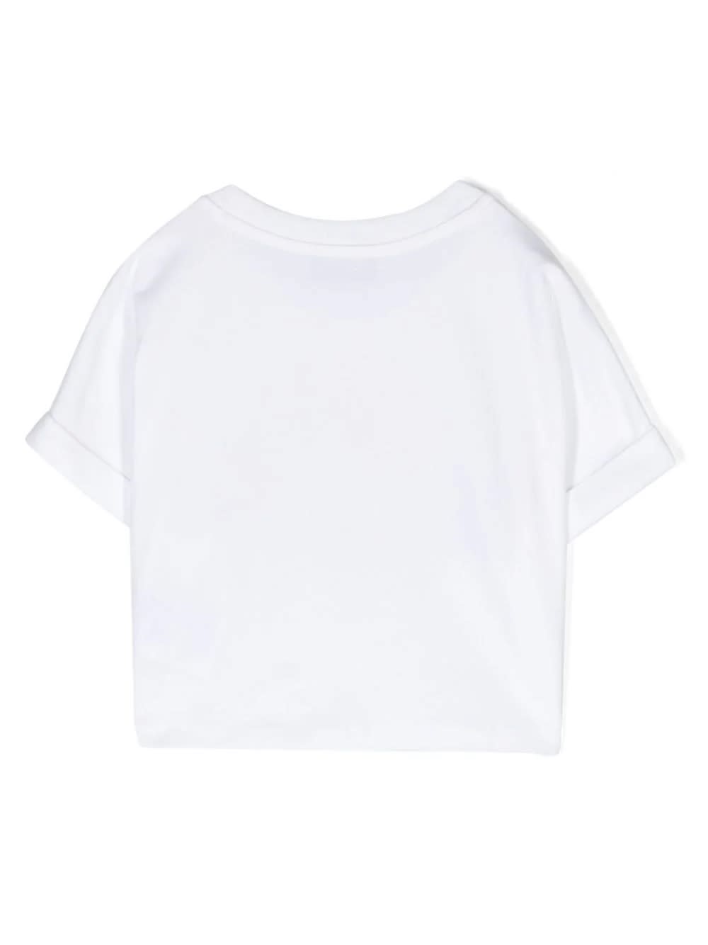 Shop Moschino White Crop T-shirt With  Teddy Friends Print