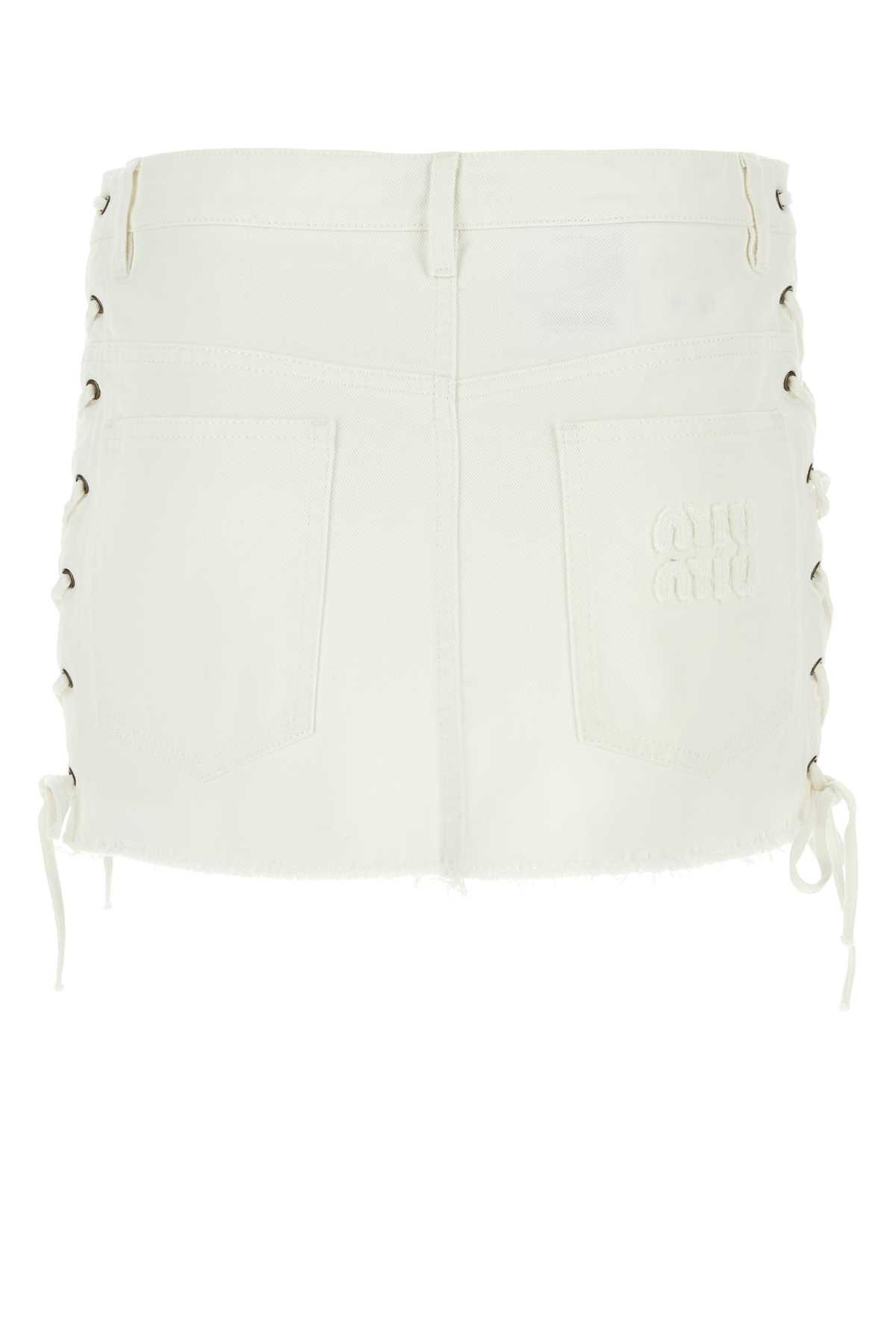 Shop Miu Miu White Denim Mini Skirt In Bianco