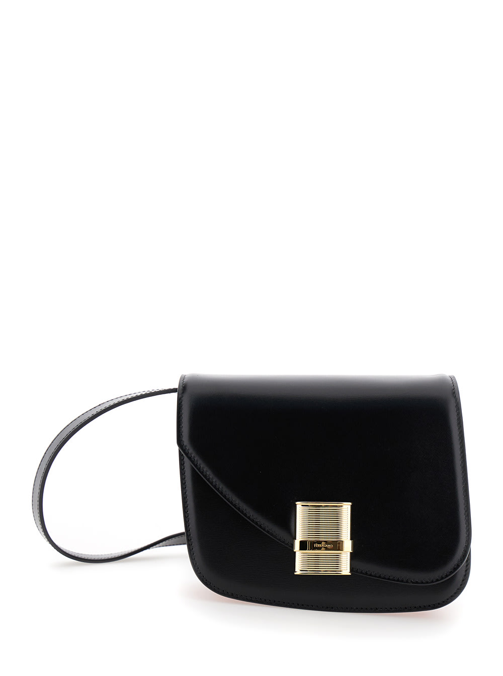 fiamma S Black Asymmetric Crossbody Bag With Logo Detail In Leather Woman