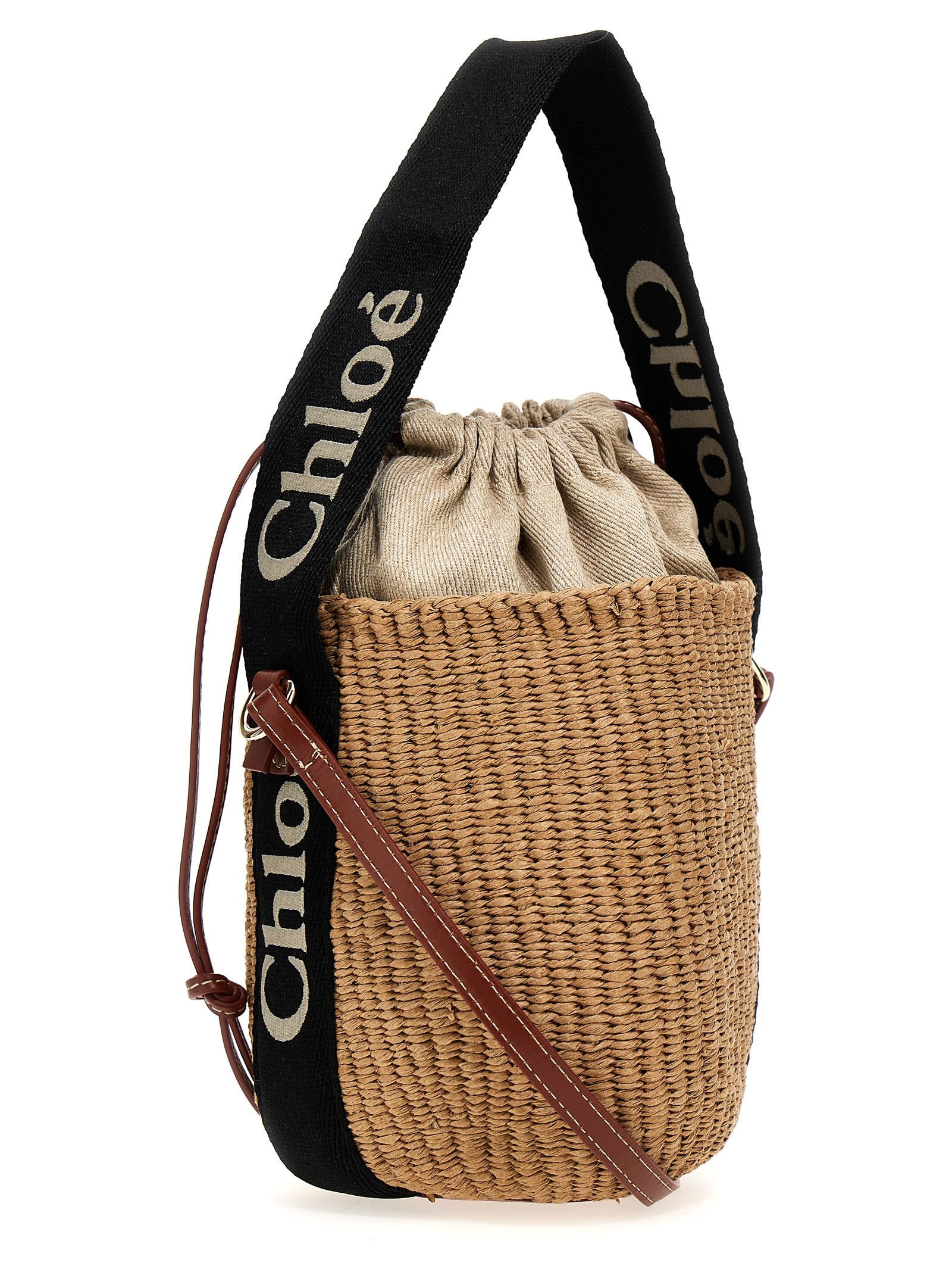 Shop Chloé Woody Small Bucket Bag In Beige