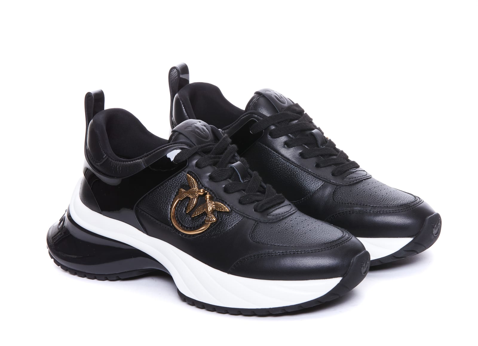 Pinko Sneakers Ariel Effet Cuir Avec Détails Finition Miroir In Black