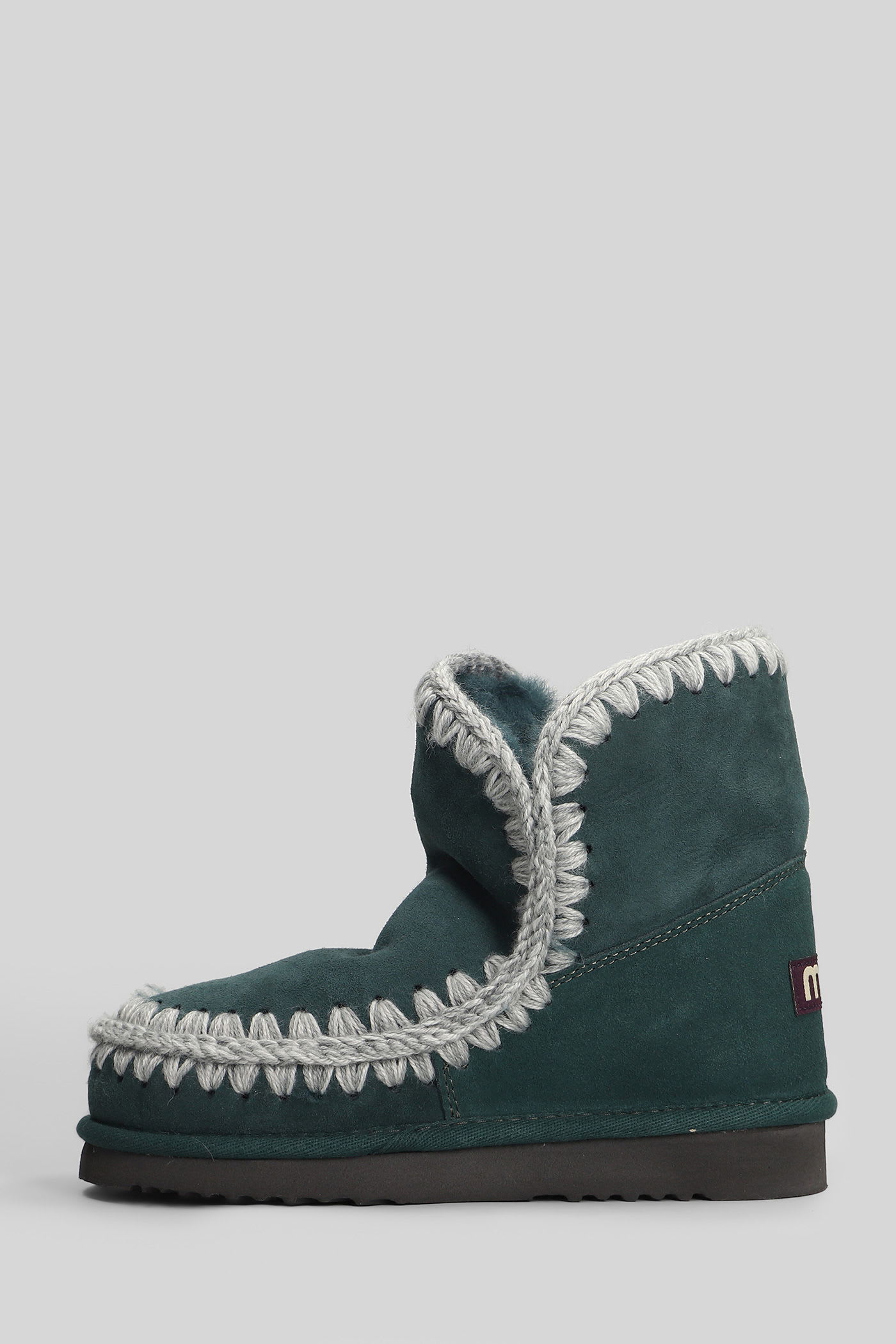 Mou Eskimo 18 Low Heels Ankle Boots In Green Suede In Multi