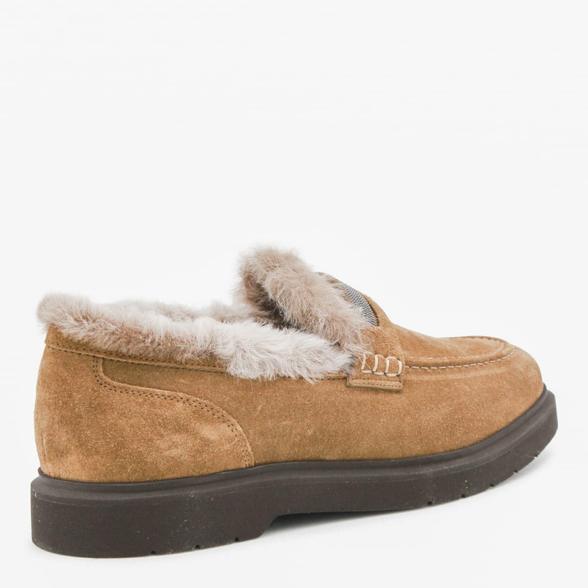 Brunello Cucinelli Camel Leather Loafers In Brown