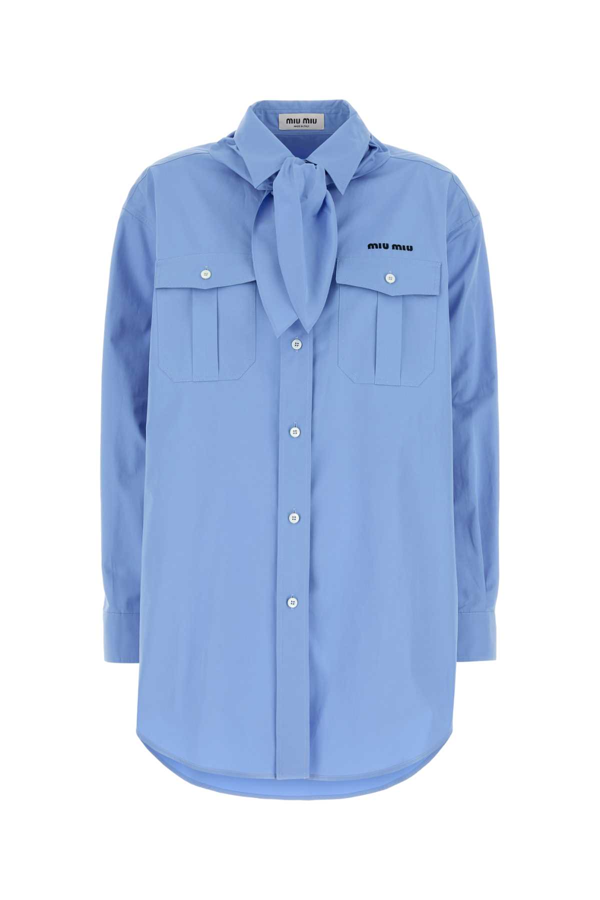 Miu Miu Top With Chest Pockets And Long Sleeves In Azzurro