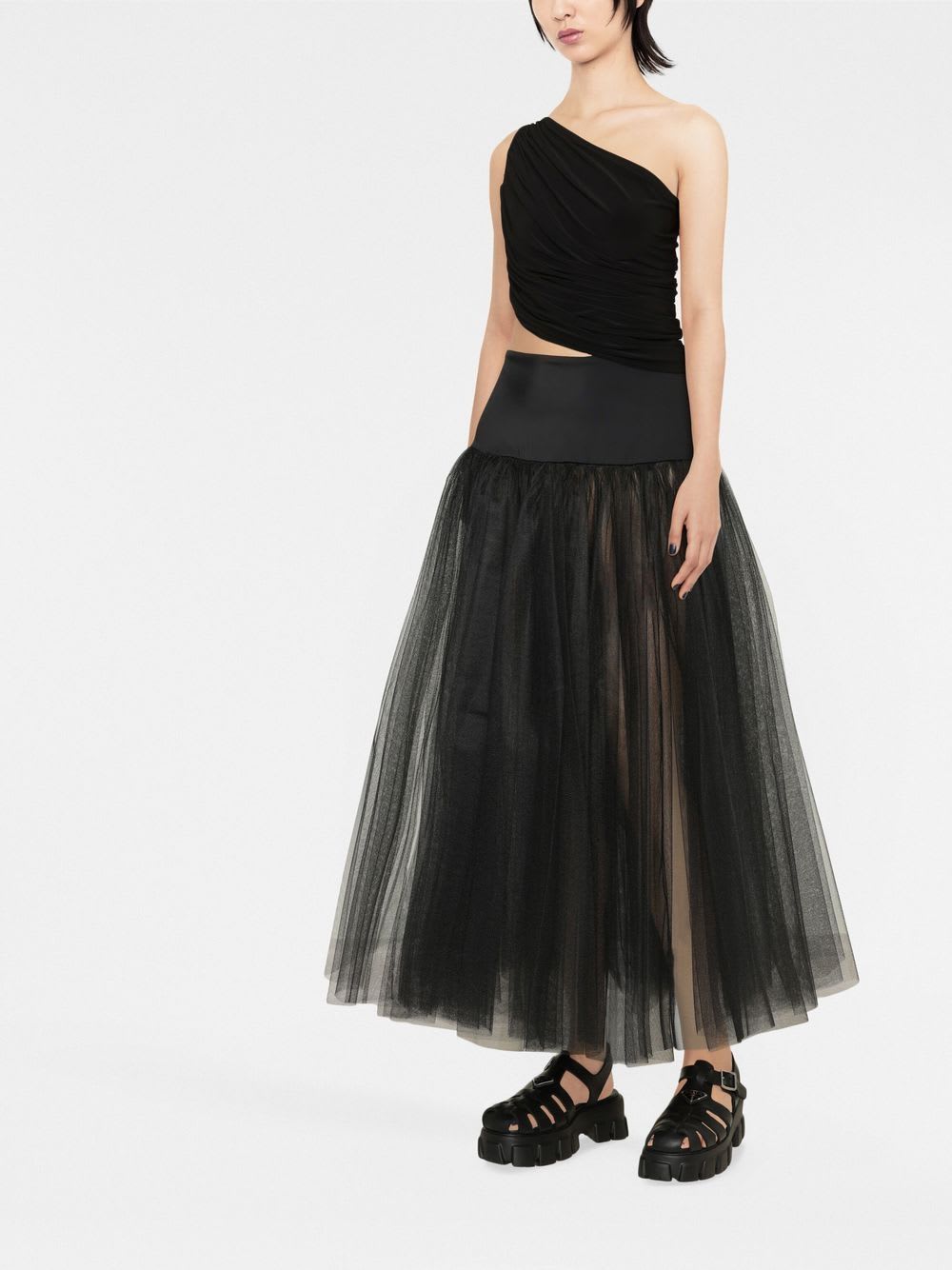 Norma Kamali Diana One-shoulder Ruched Crop Top In Black