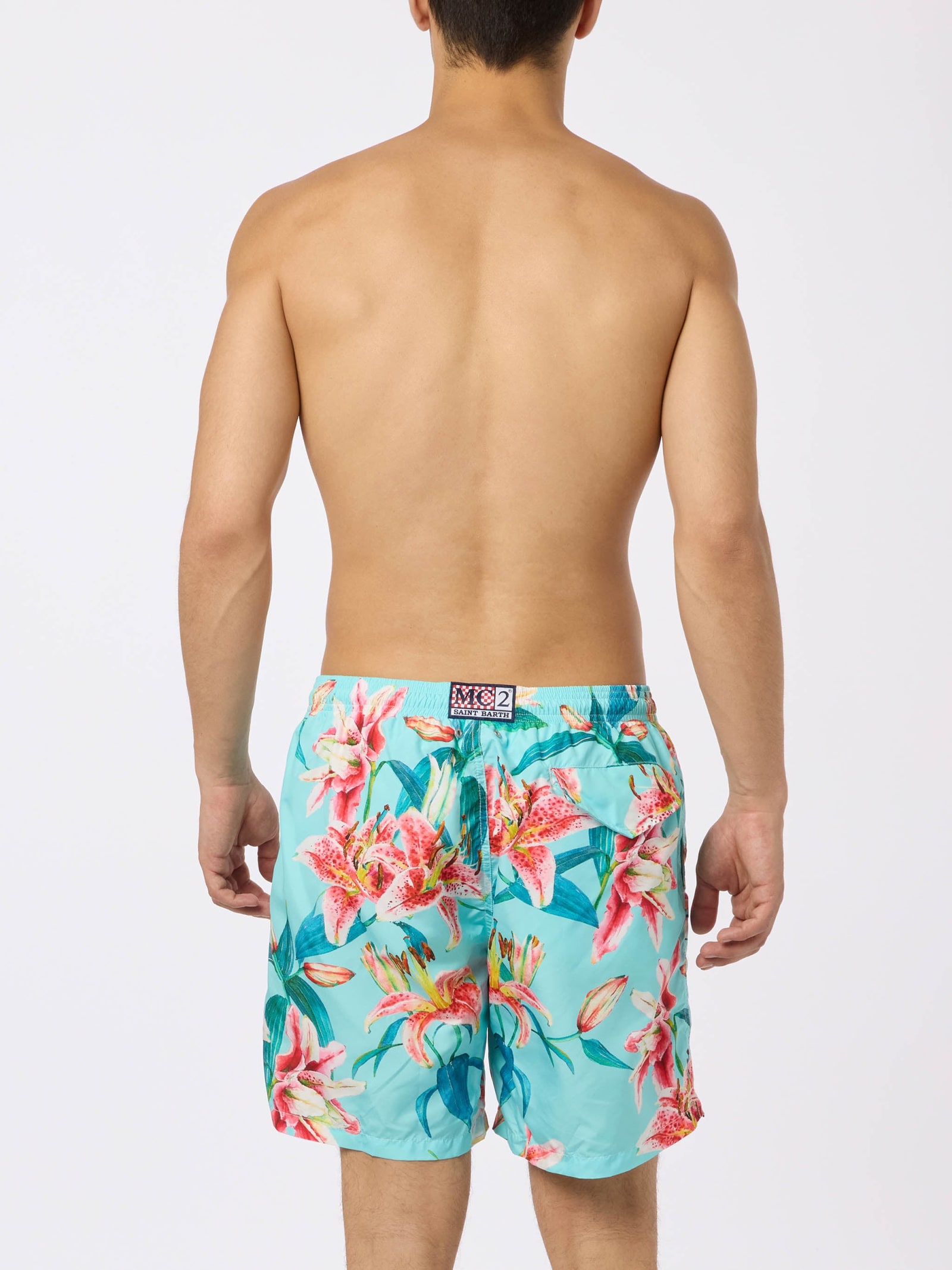 MC2 SAINT BARTH MAN LIGHTWEIGHT FABRIC SWIM-SHORTS LIGHTING WITH TROPICAL FLOWERS PRINT 