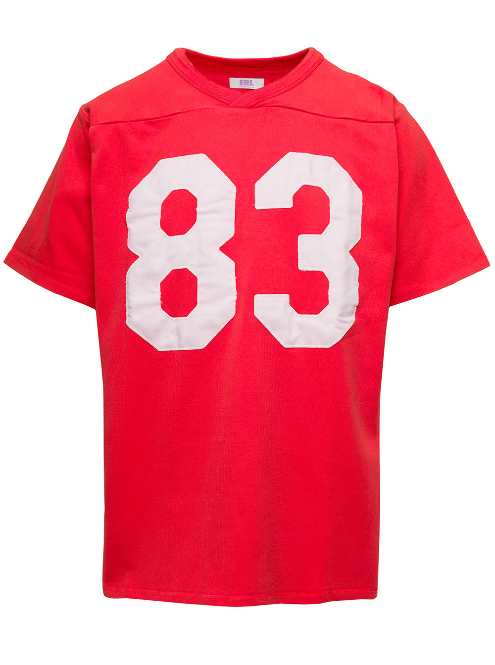 erl red football t-shirt with 83 print in cotton
