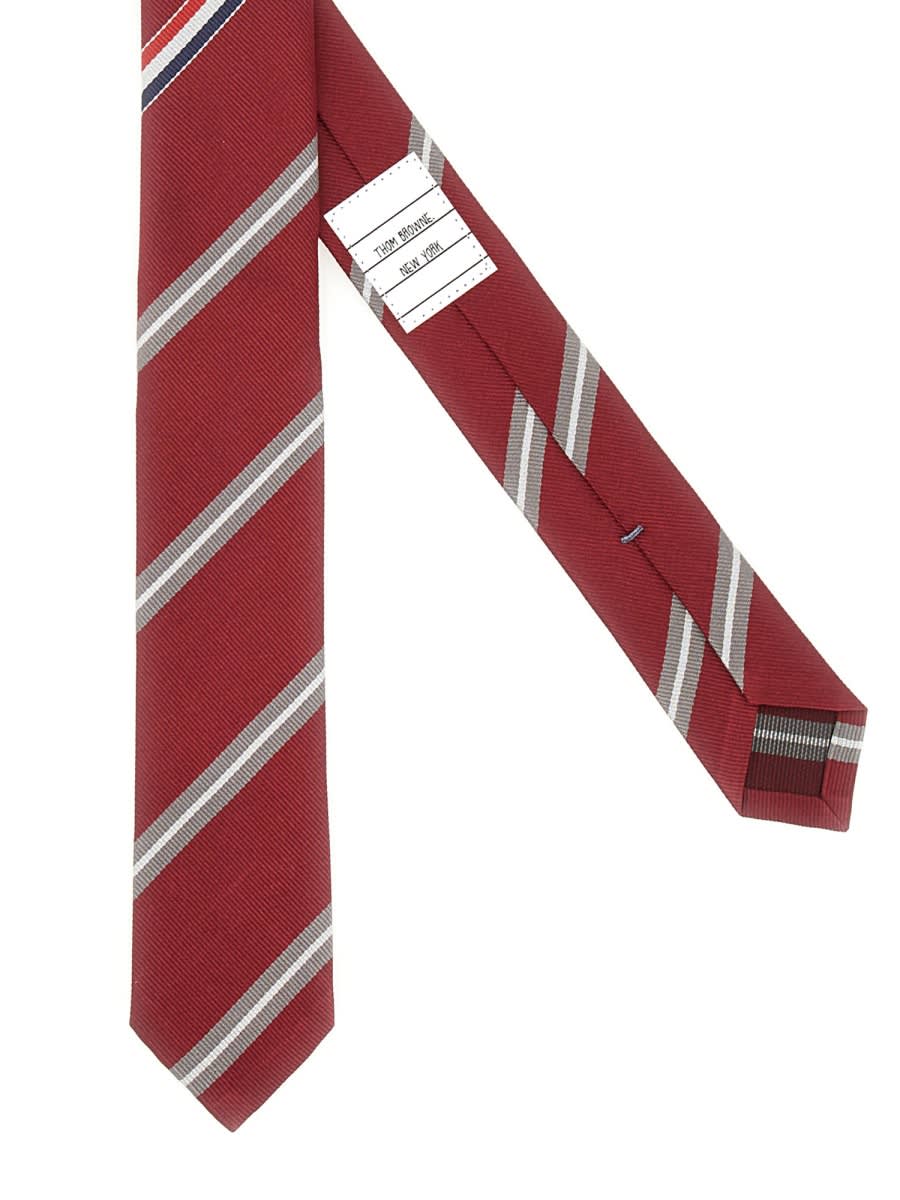 Thom Browne Diagonal Striped Silk Tie With Slim Width In Red