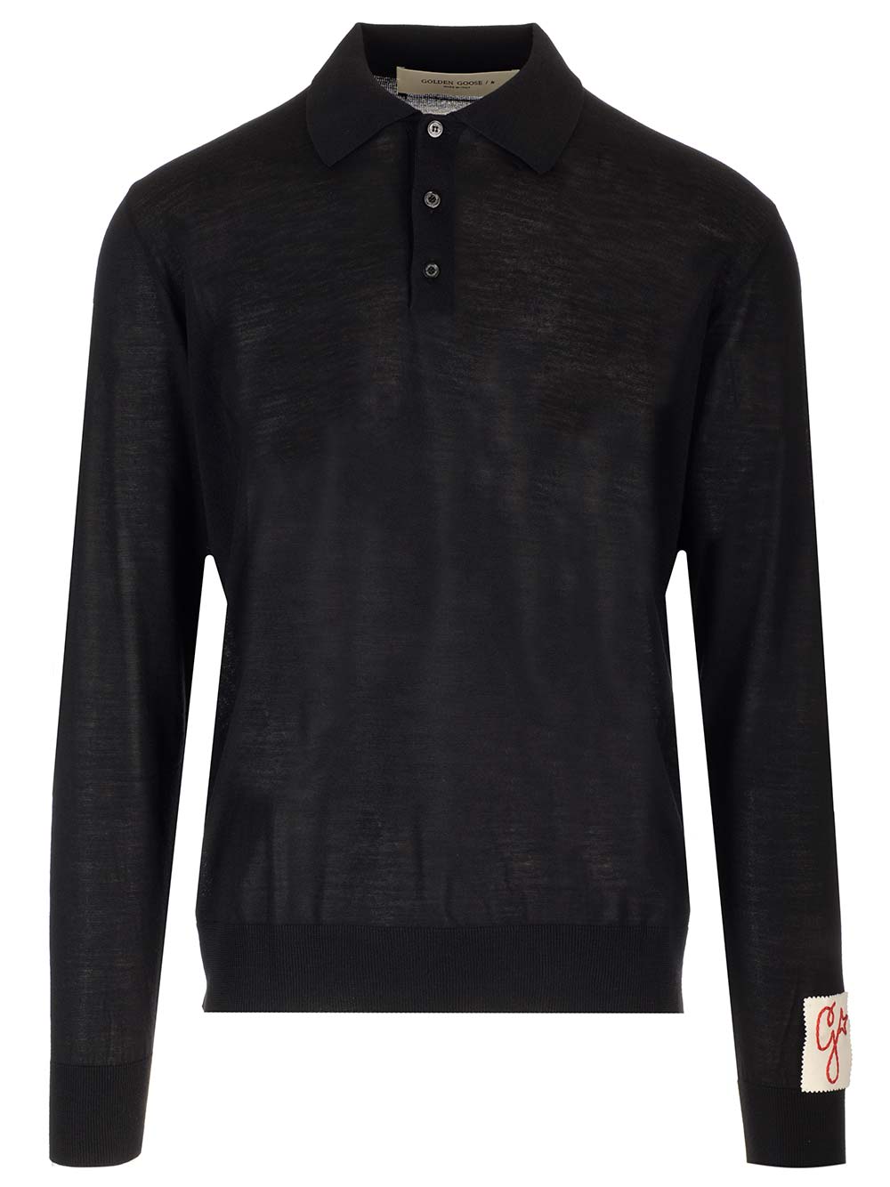 Shop Golden Goose Black Wool Polo Shirt