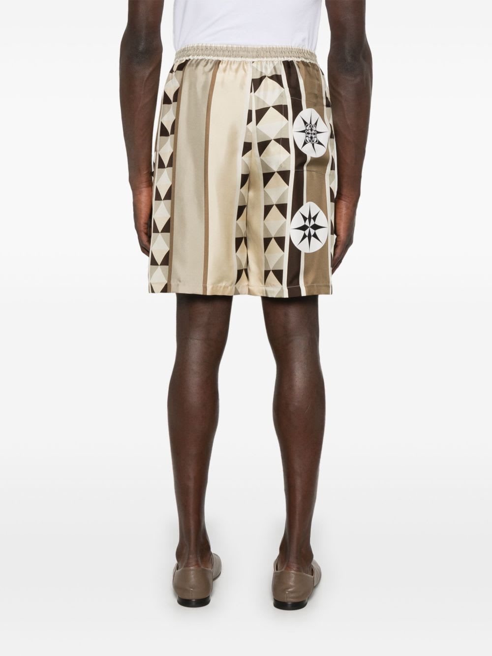 Loewe Paula's Ibiza Straight-leg Printed Silk Drawstring Shorts In Brown