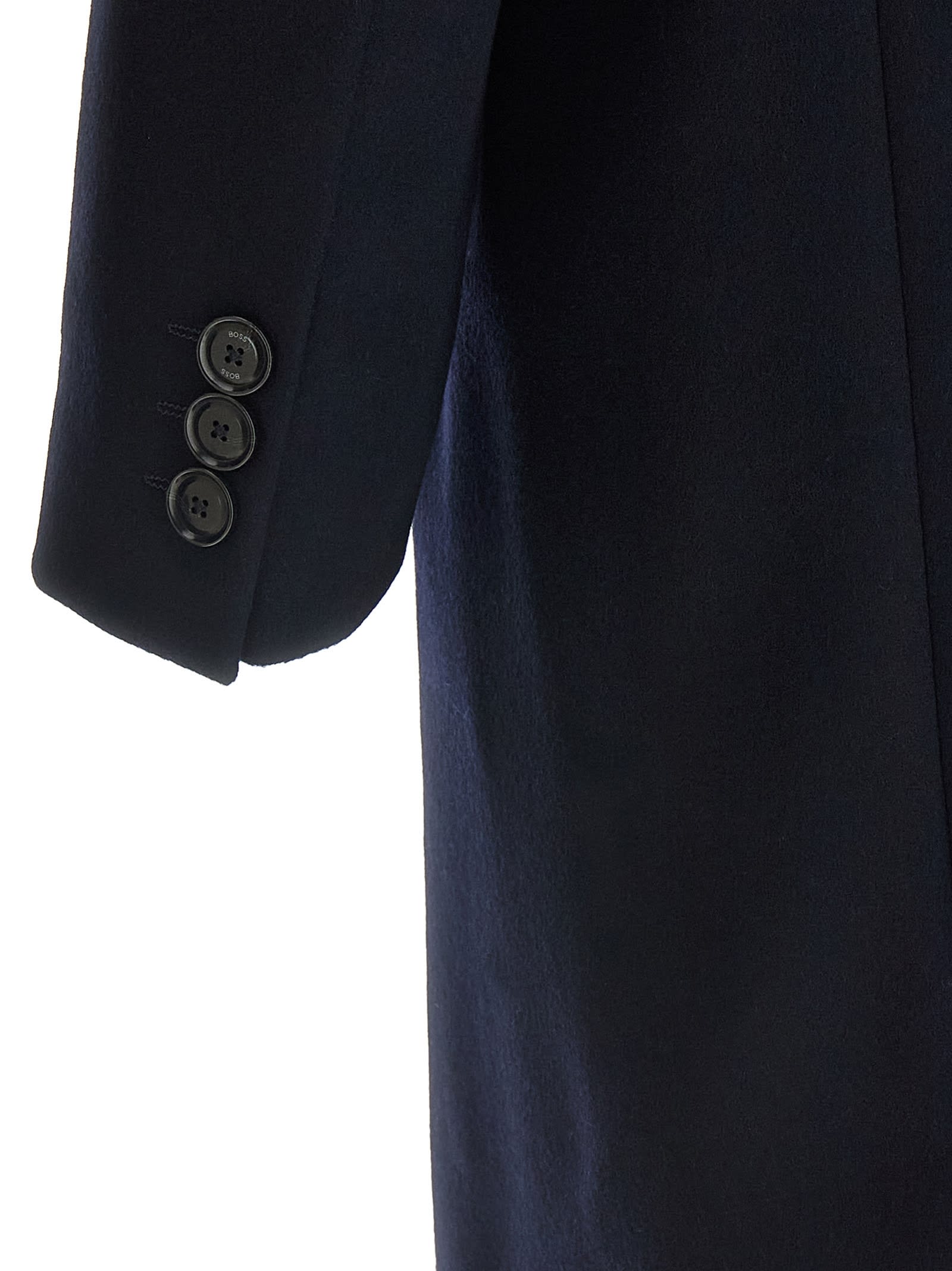 Hugo Boss Button Single-breasted Coat In Blue