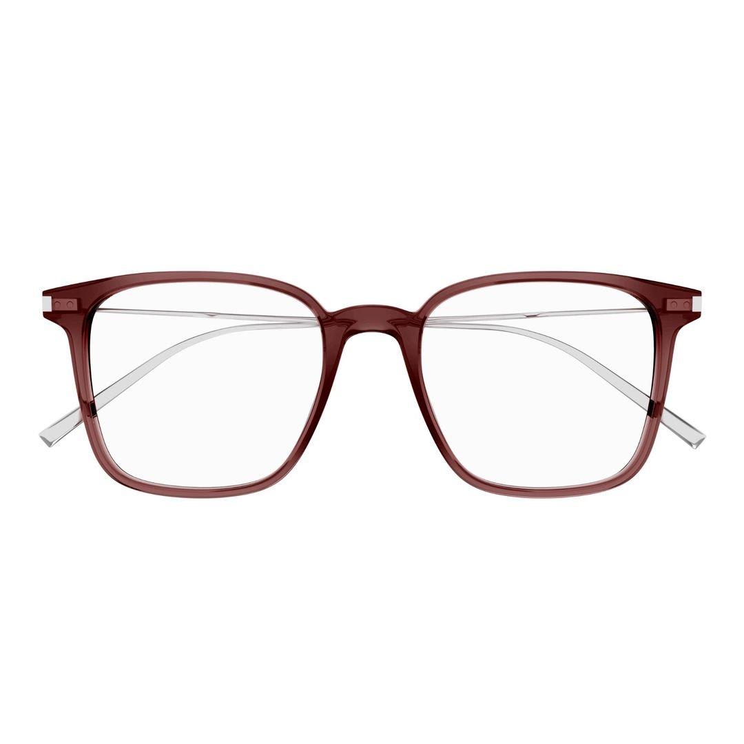 Saint Laurent Square Frame Glasses In 003 Brown Silver Transpar