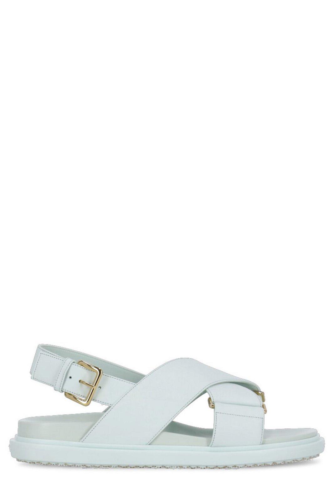 Shop Marni Logo Embossed Buckled Sandals In Clear Blue