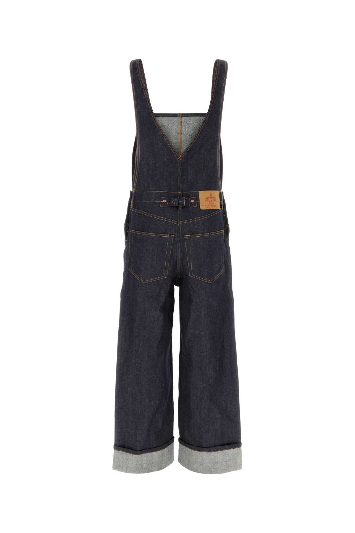 Shop Prada Denim Dungarees In Bleu