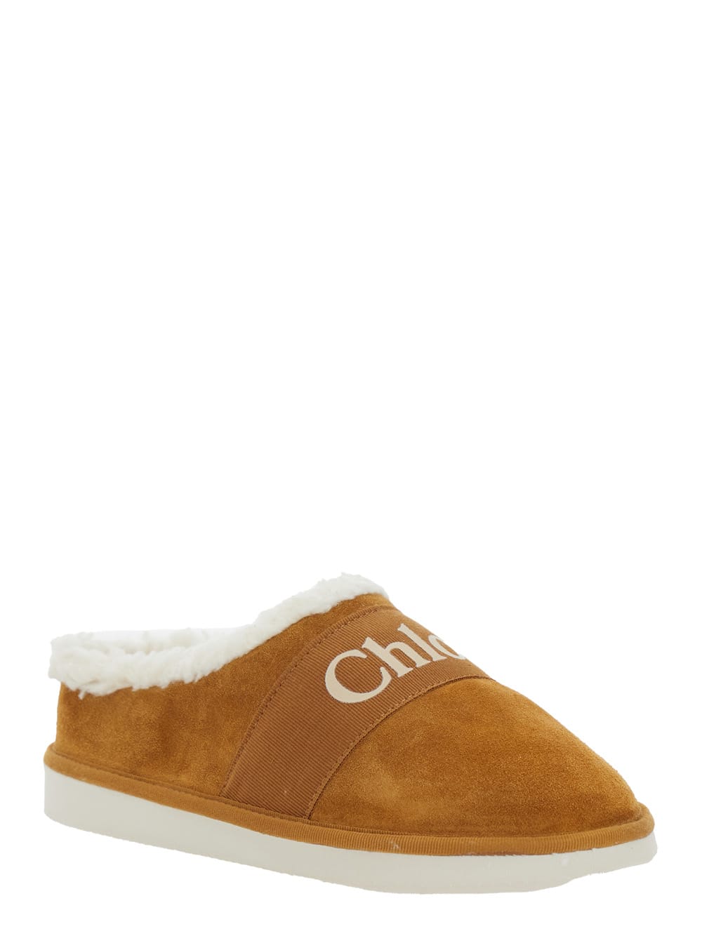 CHLOÉ BEIGE SLIP-ON MULE WITH LOGO LETTERING IN SUEDE GIRL 