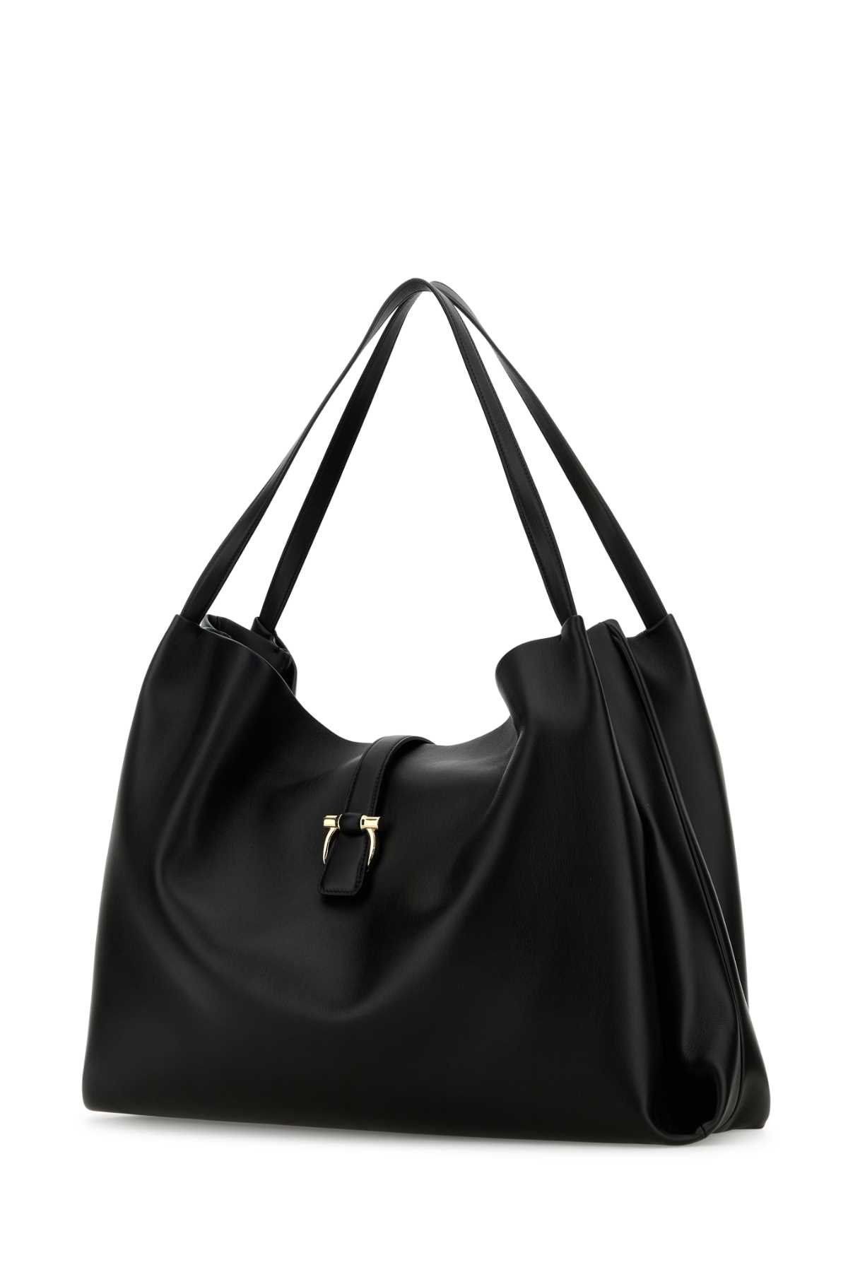 Shop Ferragamo Black Leather Large Shopping Bag In Nero