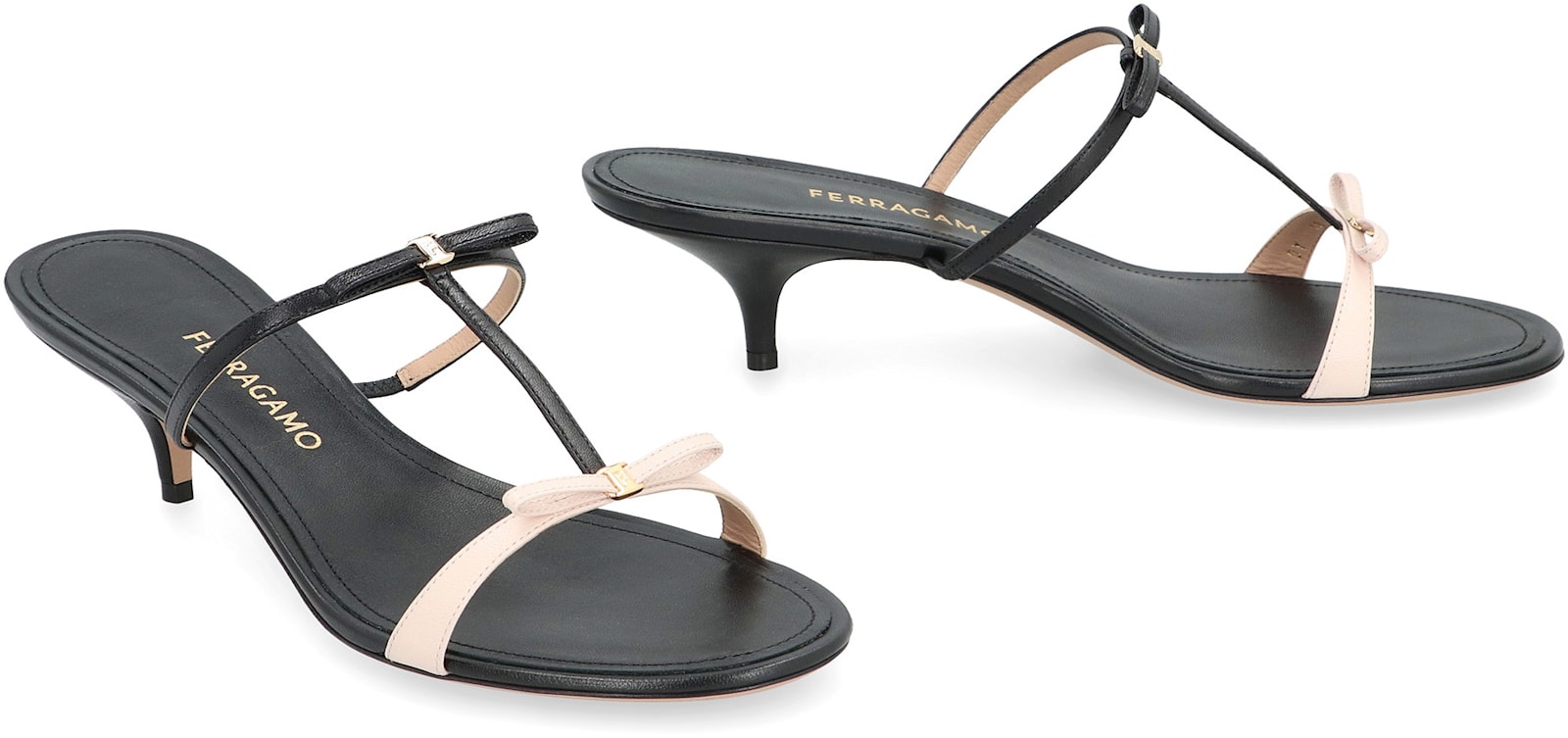 Ferragamo Strappy Kitten-heel Sandals In Black