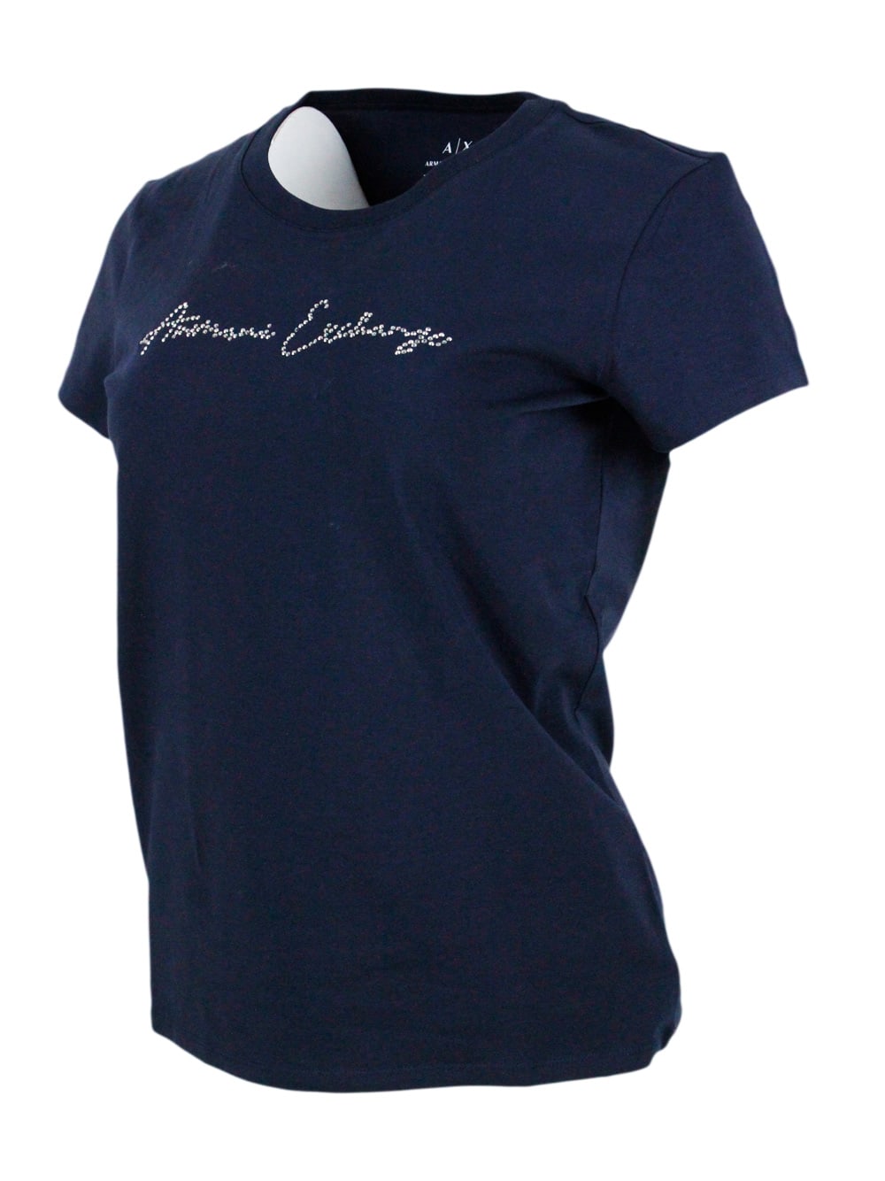 Shop Armani Collezioni Short-sleeved Crew-neck T-shirt With Studded Logo On The Chest In Blu