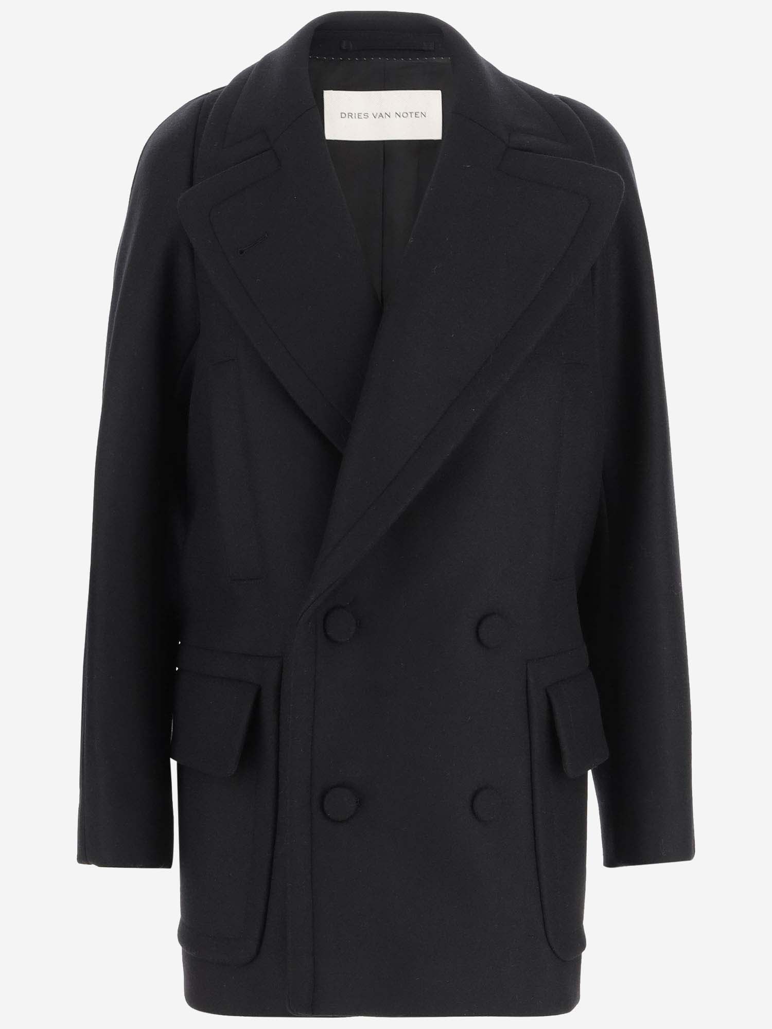 Shop Dries Van Noten Wool Blend Double-breasted Coat In Black