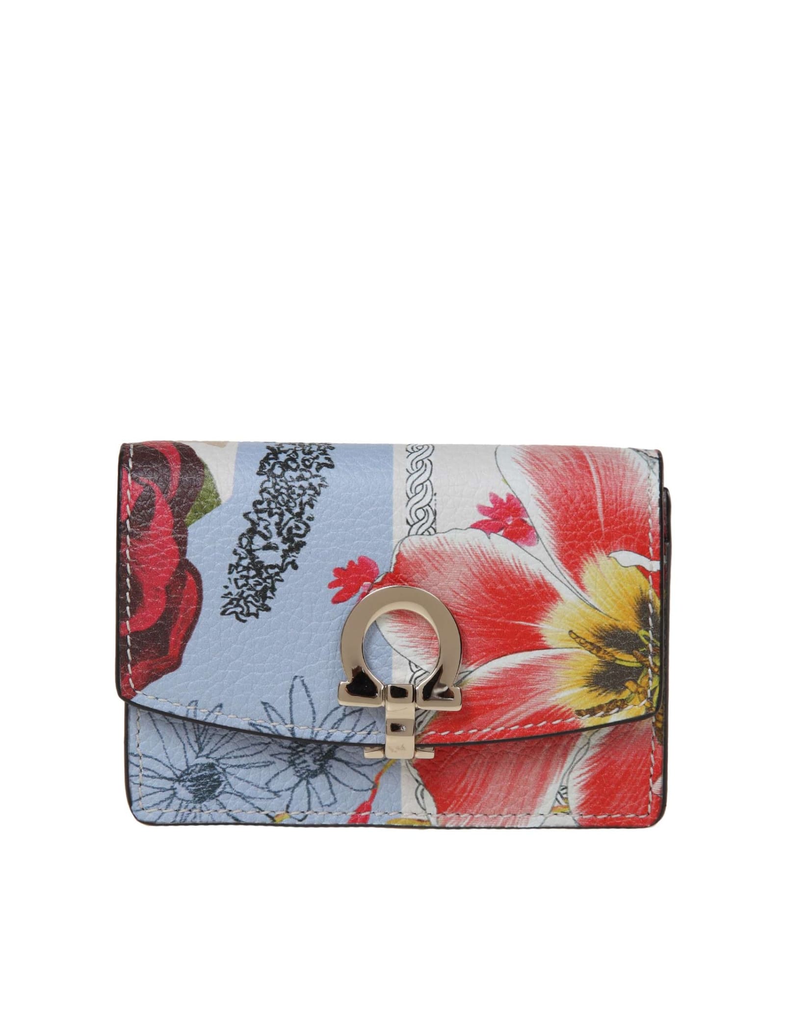 Salvatore Ferragamo Leather Card Holder With Floral Print