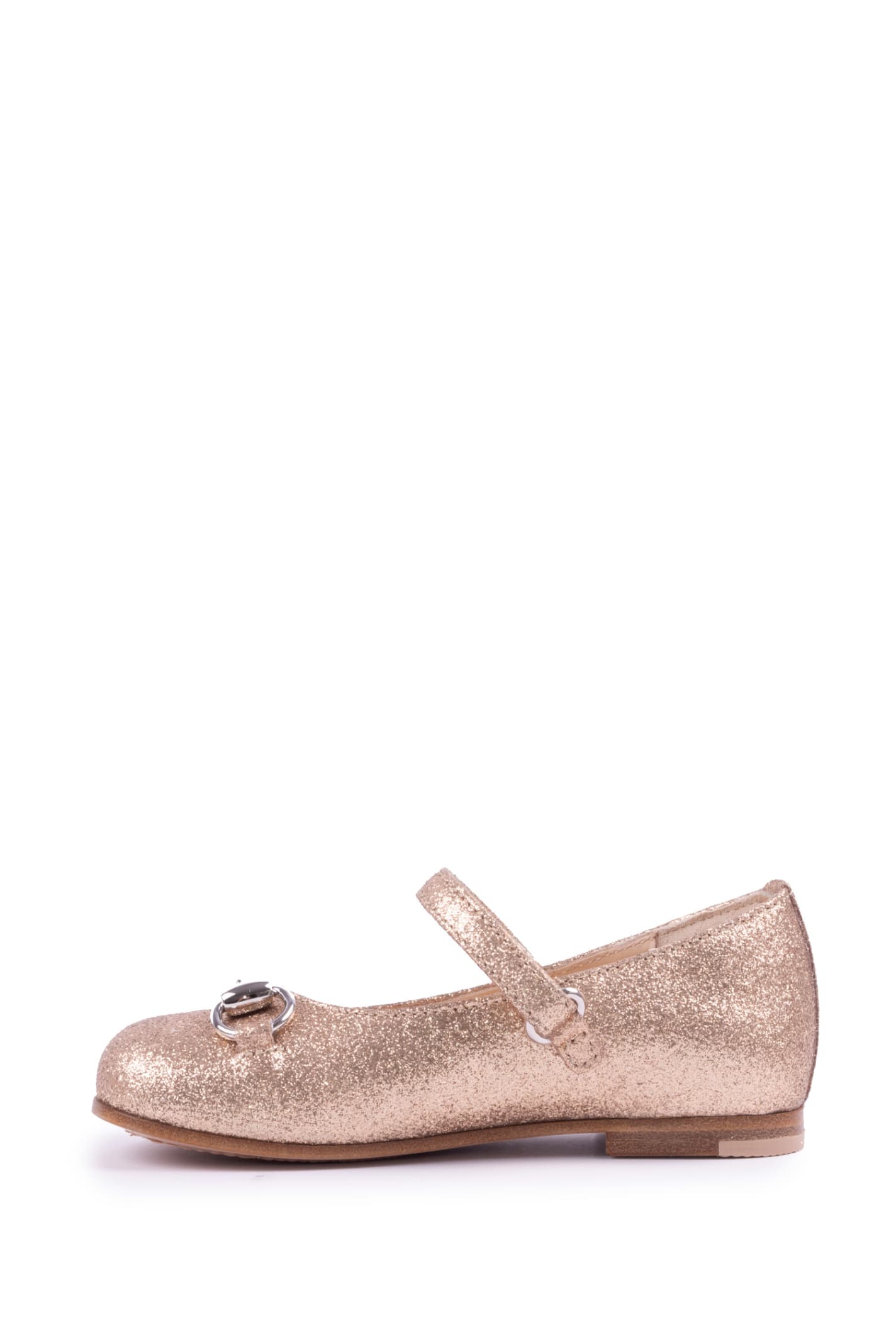 Shop Gucci Toddler Ballet Flat With Horsebit In Gold