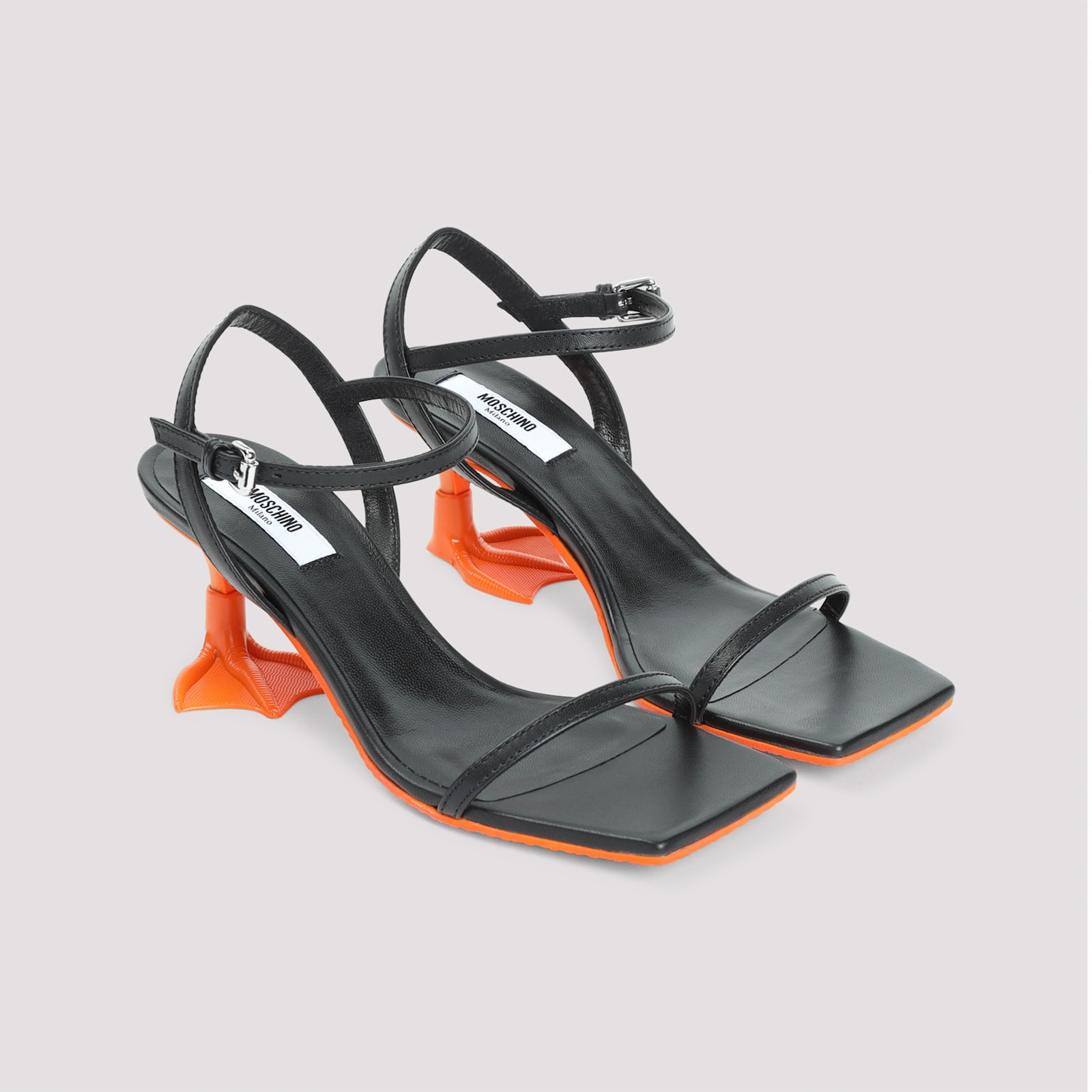 Moschino Square-headed High-heeled Sandals In A Nero Arancio