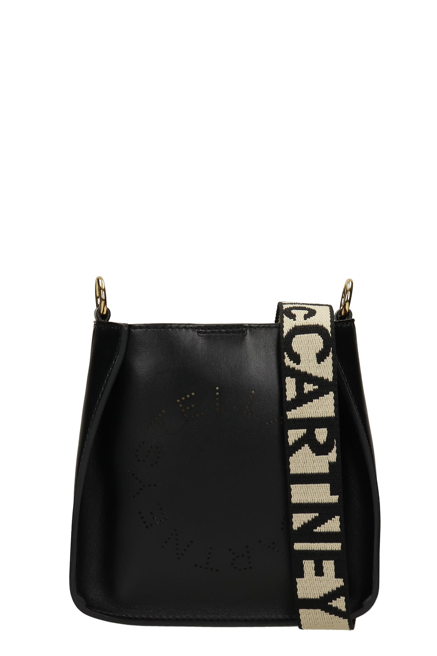 Stella McCartney Smal Hobo Logo Shoulder Bag In Black Faux Leather