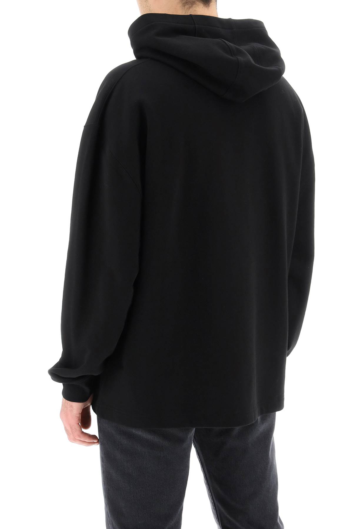Versace Hooded Cotton Logo Sweatshirt In Nero