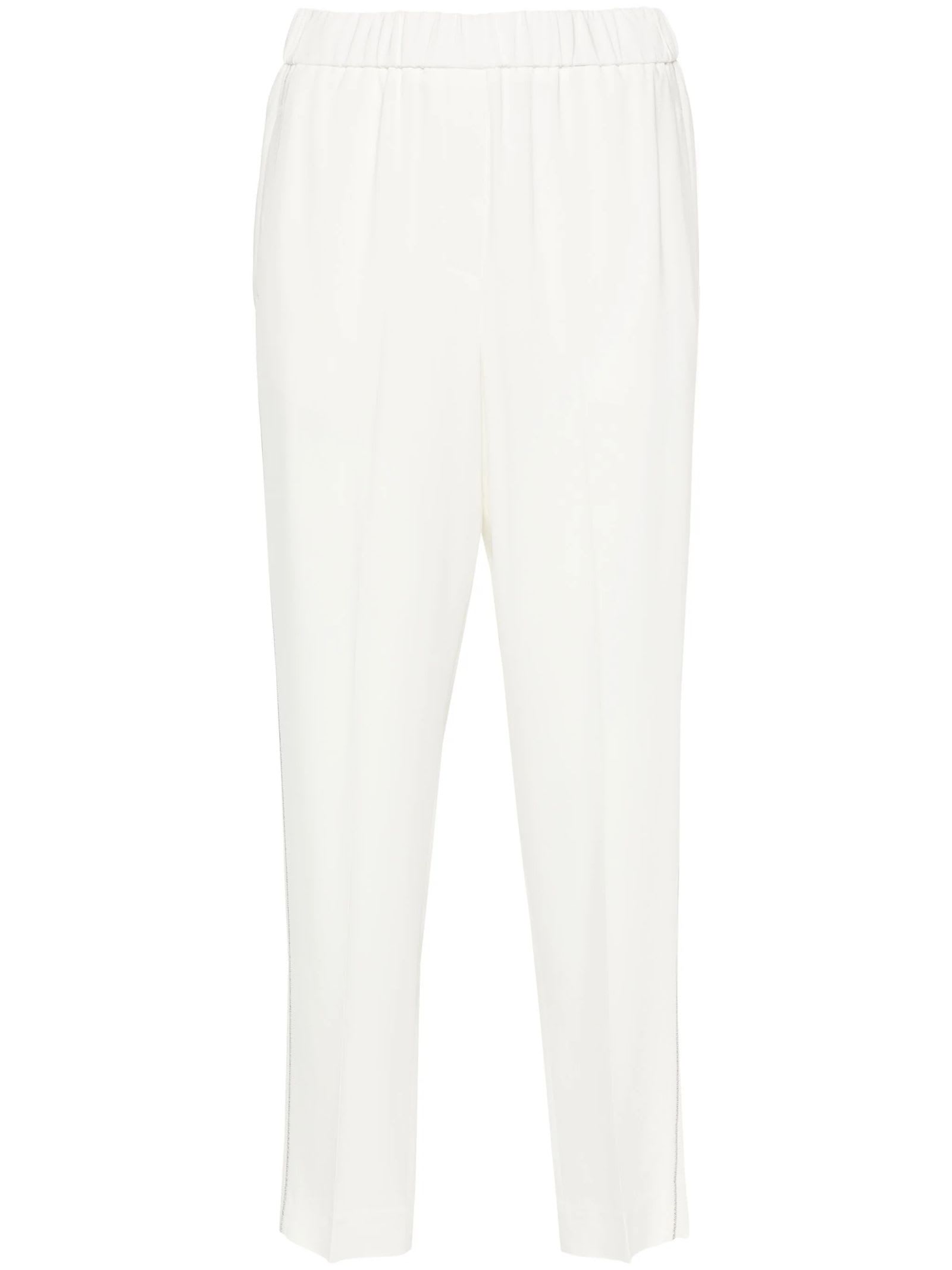 Shop Peserico Ivory White Tapered Trousers