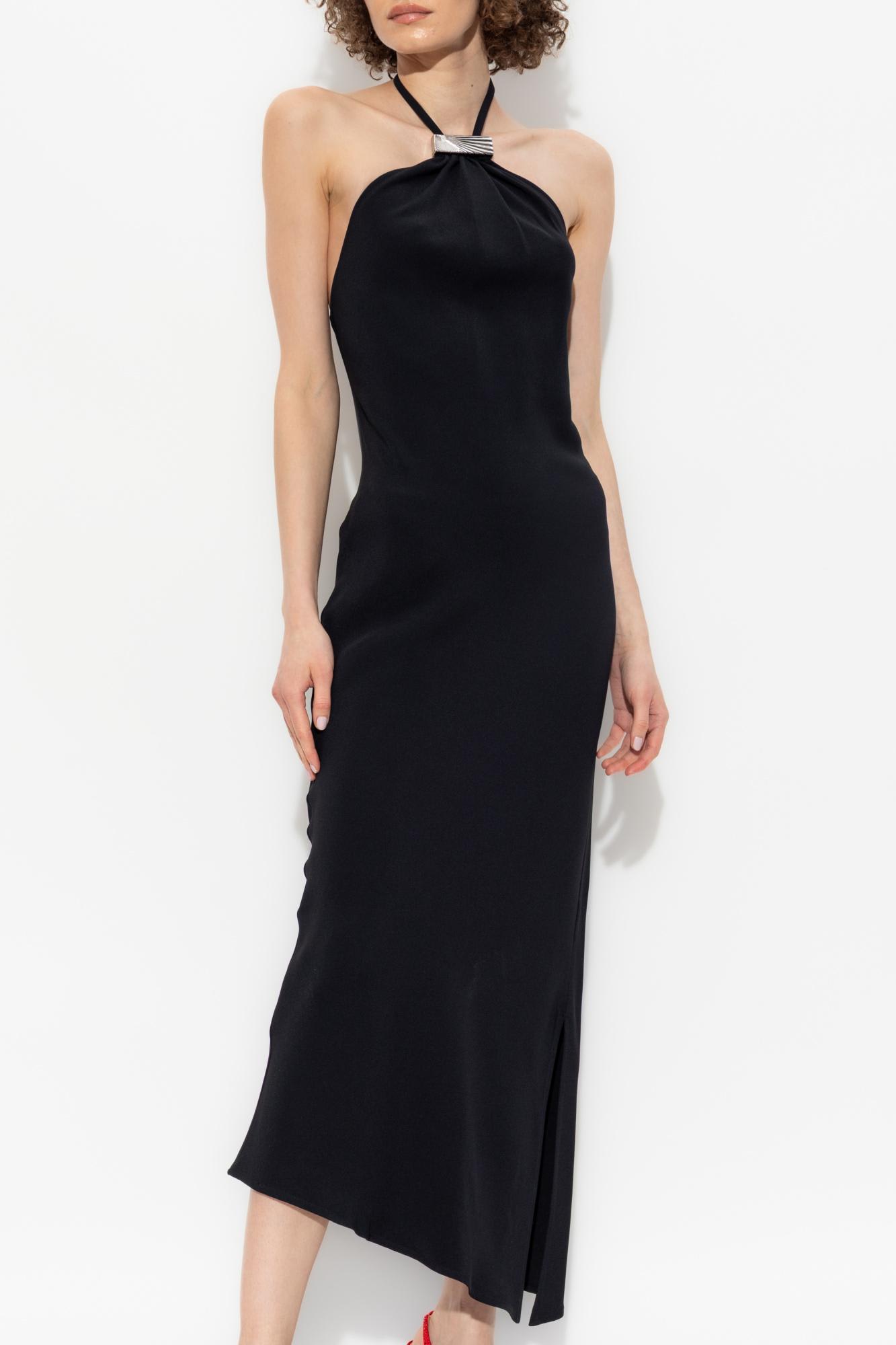 Attico Halter Neck Sleeveless Midi Dress With Side Slit In Black