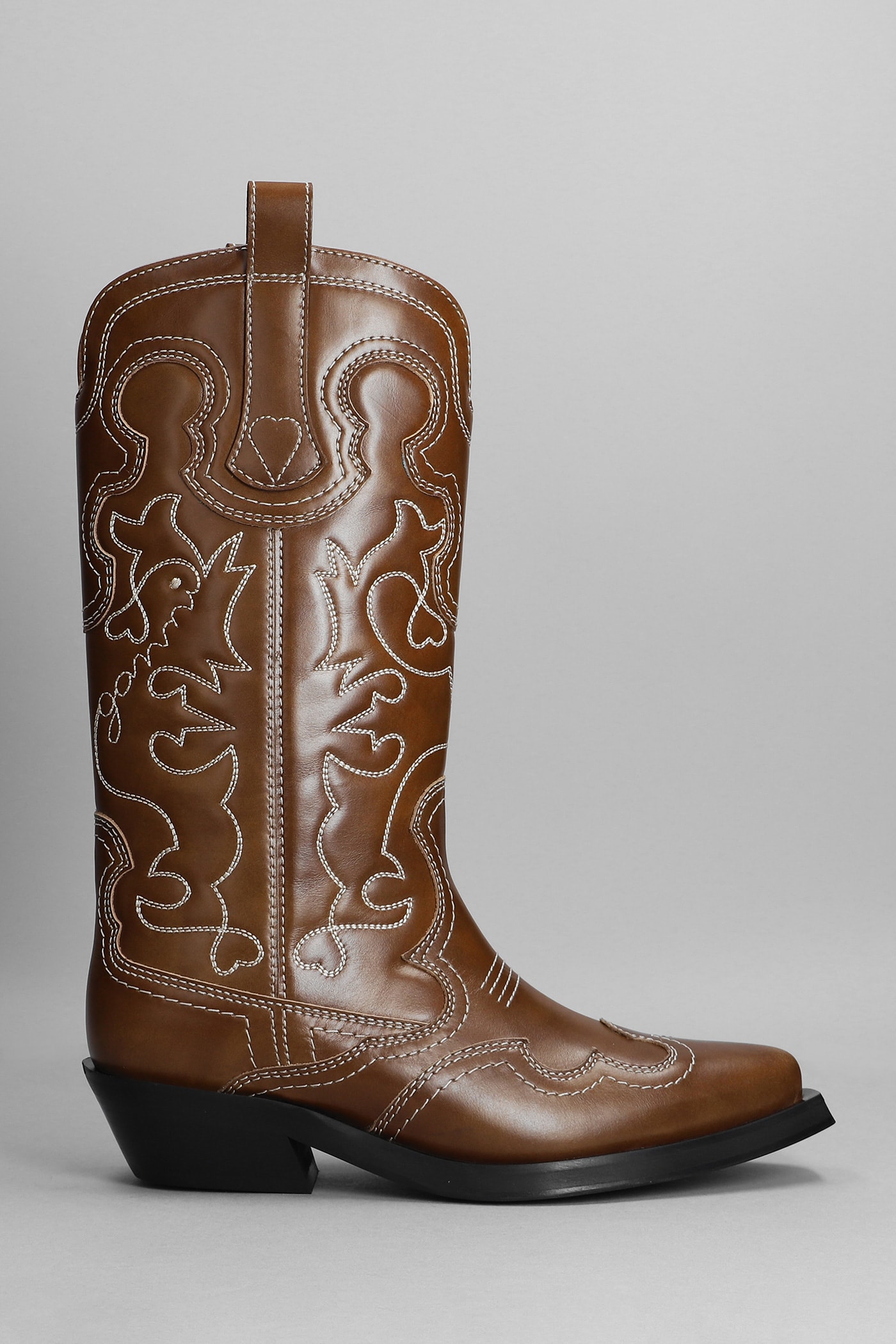 Ganni Texan Boots In Leather Color Leather
