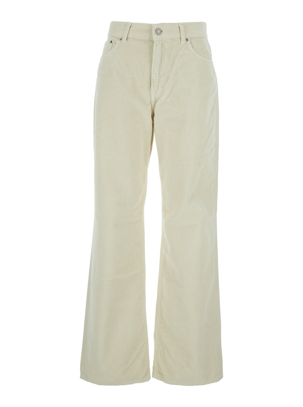 Haikure Korea White Pants With Logo Patch On The Rear And Wide Leg In Corduroy Woman In Green