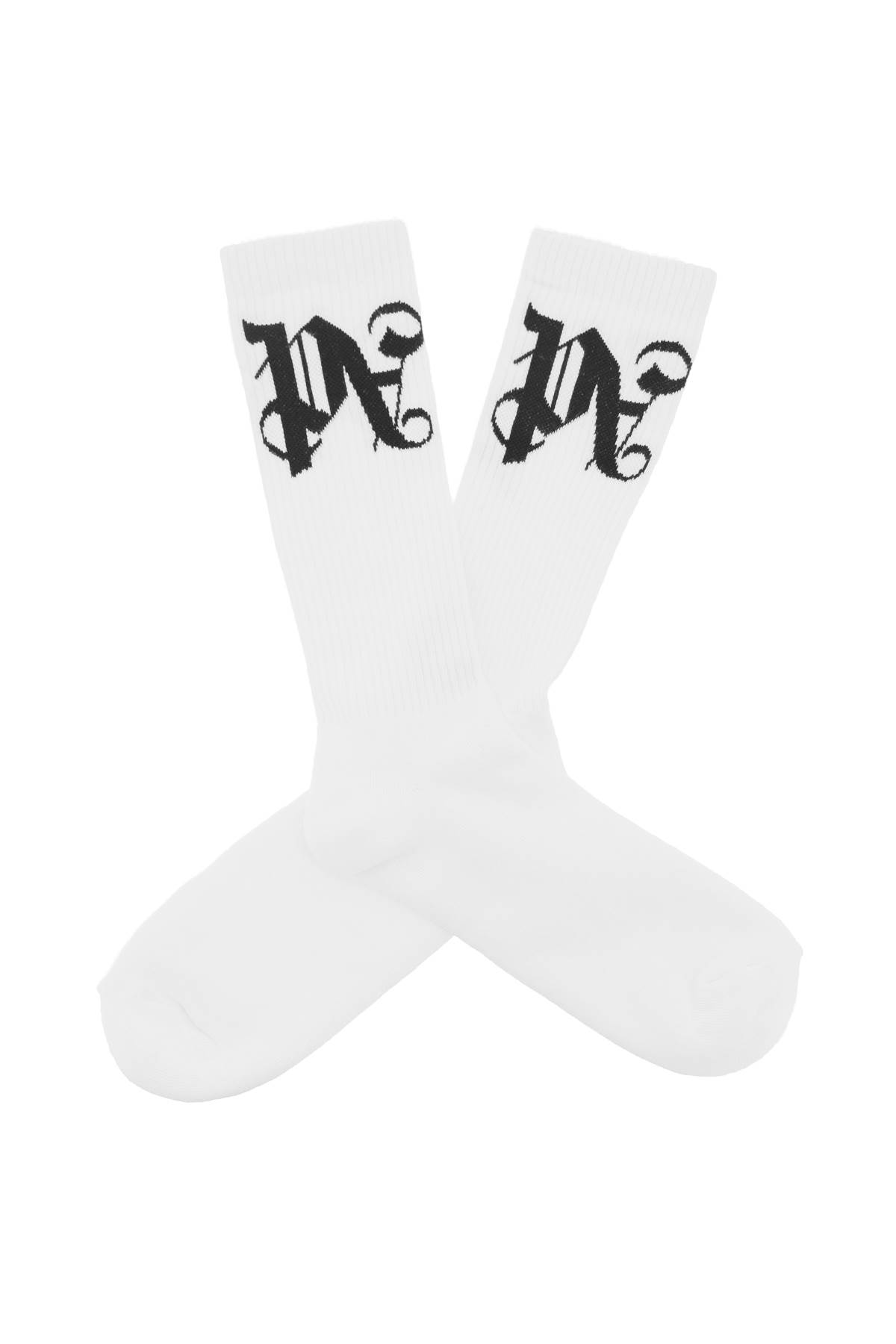 Shop Palm Angels Pa Monogram Socks In White Black (white)