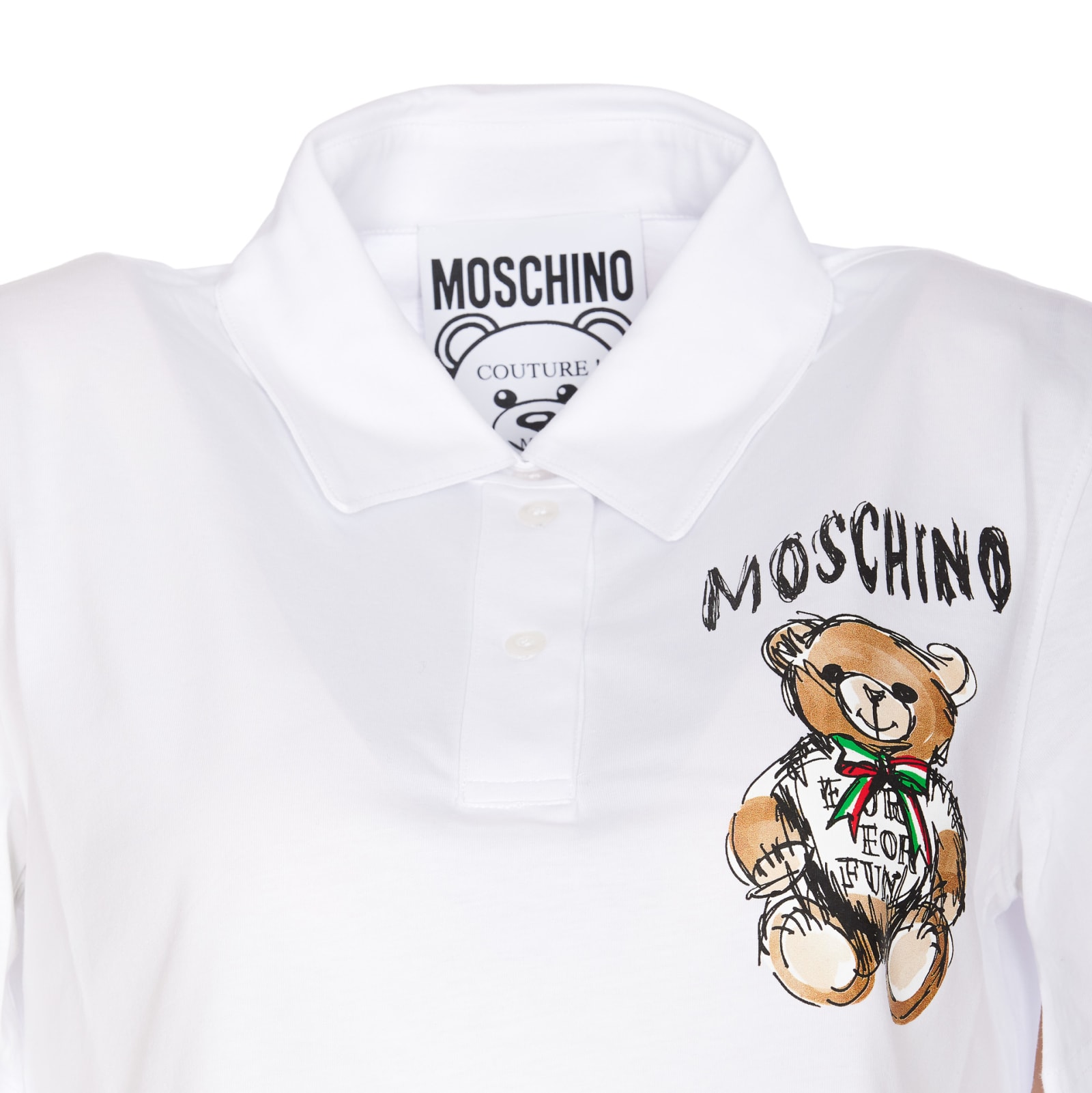 Shop Moschino Cropped Drawn Teddy Bear T-shirt In White