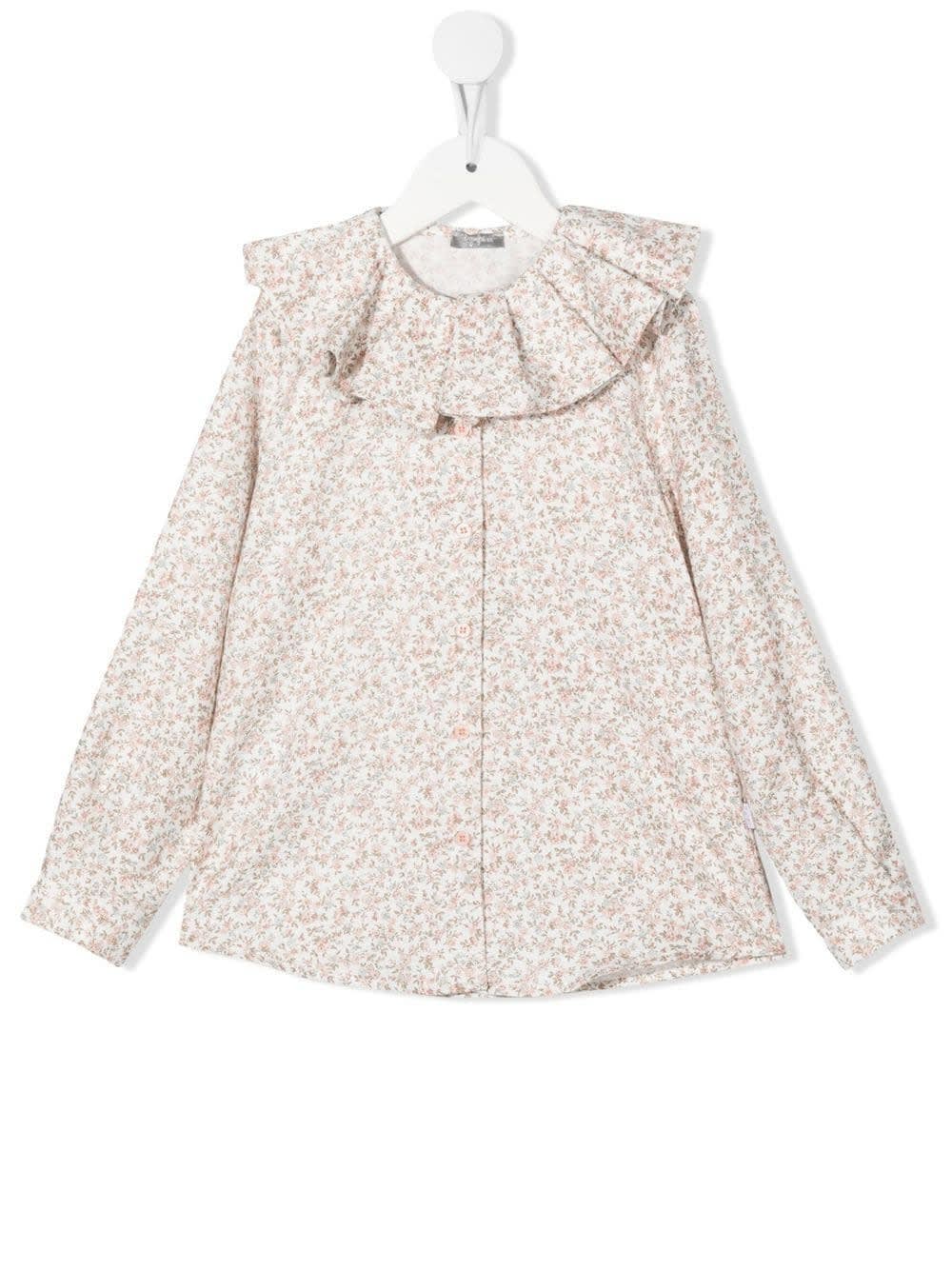 Il Gufo Kids Pink Floral Shirt With Maxi Collar