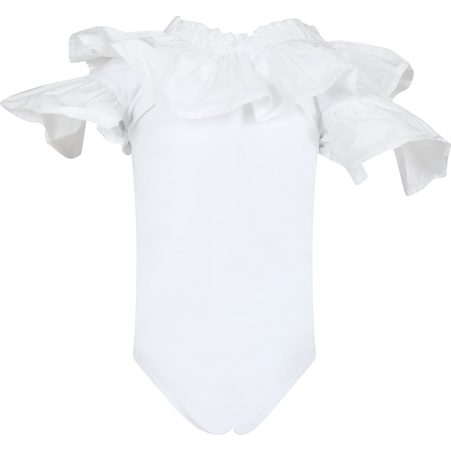 Shop Msgm White Bodysuit For Girl With Logo