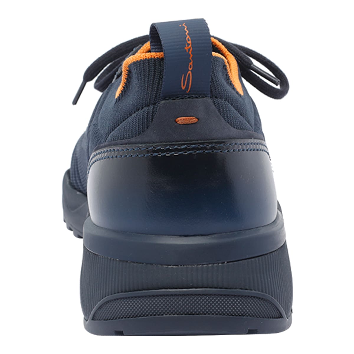 Santoni Lace-up Leather And Fabric Sneakers In Blue